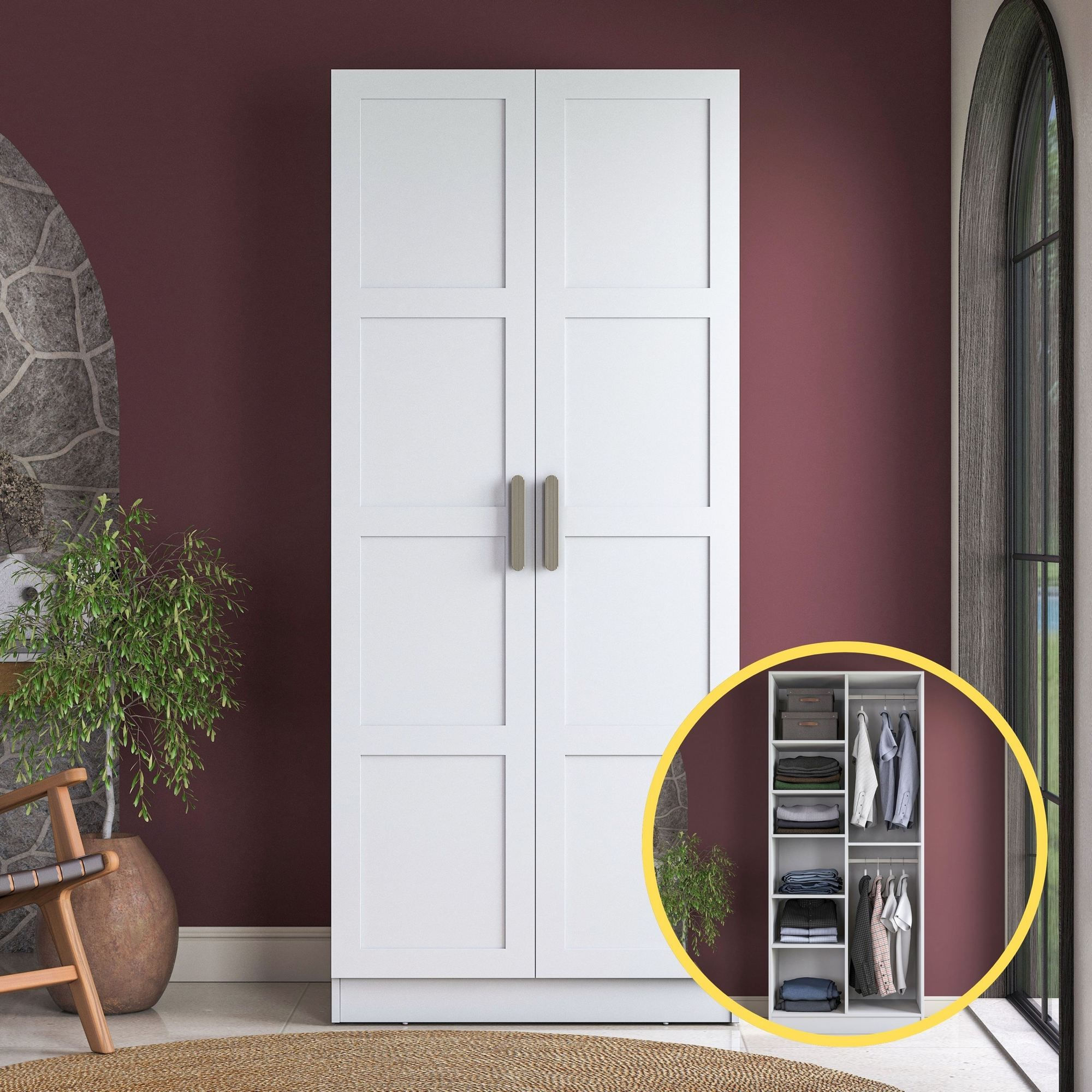 Dulap haine BA221, 90 x 210 x 57,5 cm, alb, PAL, spatiu de depozitare, fixare pe perete — imaginea 8