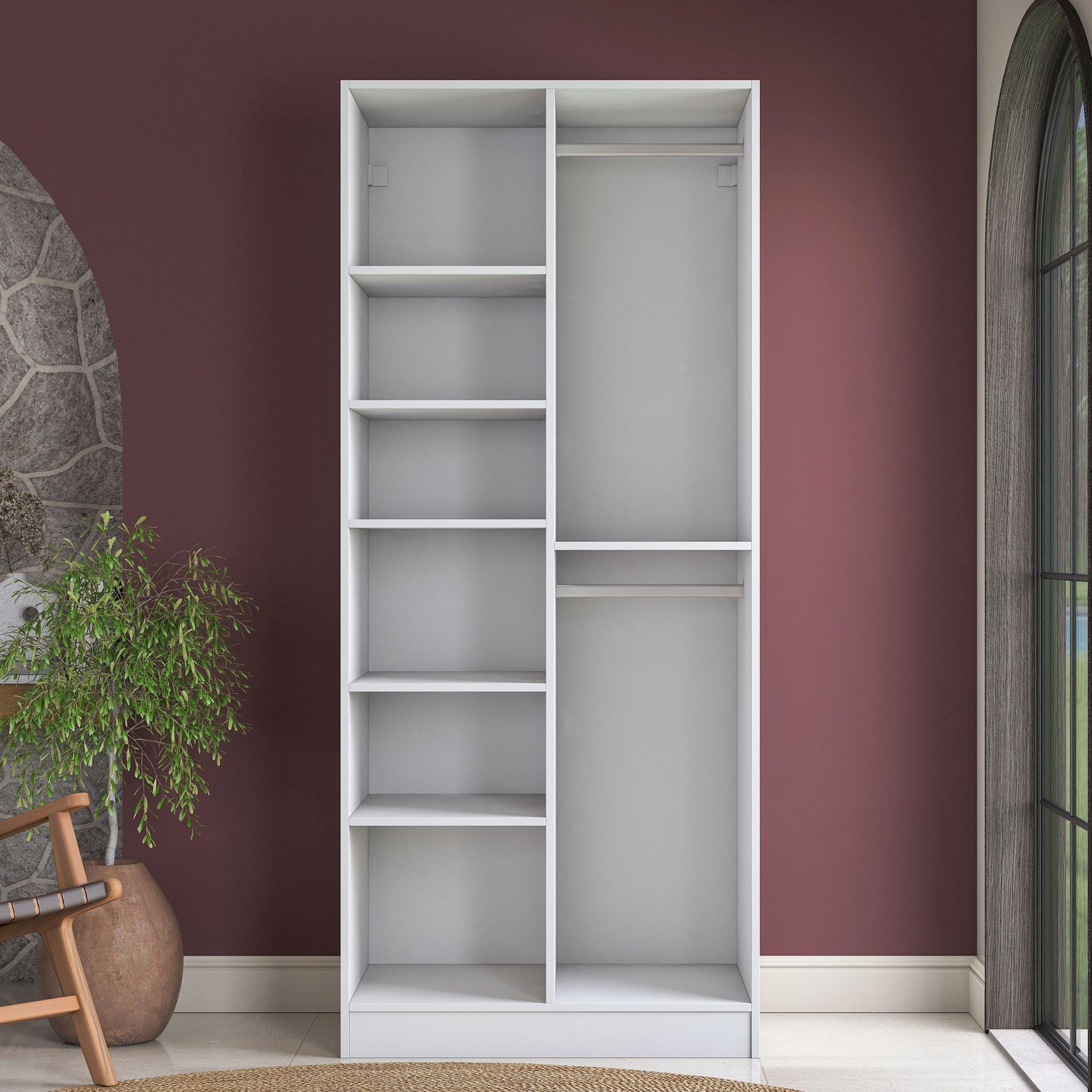 Dulap haine BA221, 90 x 210 x 57,5 cm, alb, PAL, spatiu de depozitare, fixare pe perete — imaginea 9