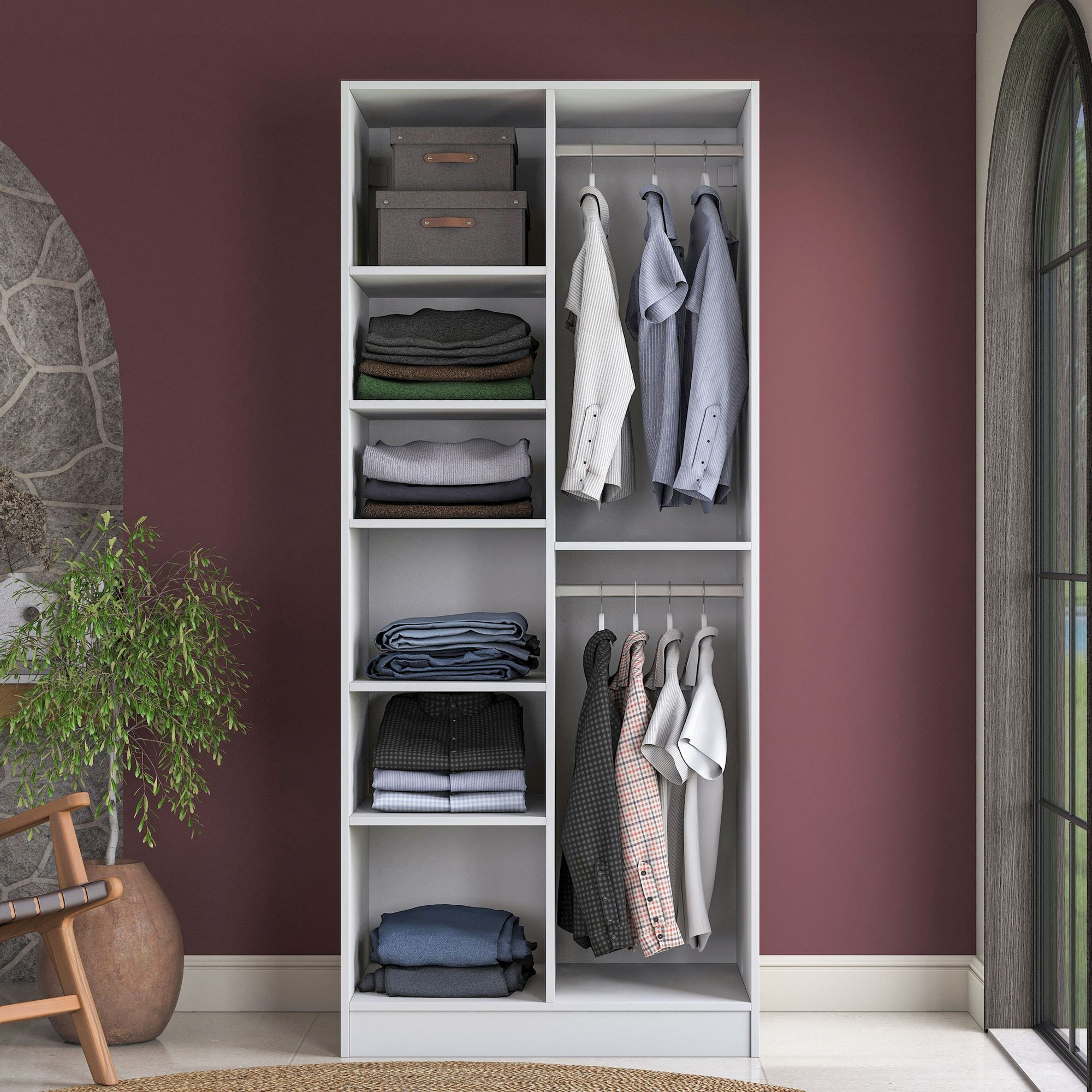 Dulap haine BA221, 90 x 210 x 57,5 cm, alb, PAL, spatiu de depozitare, fixare pe perete — imaginea 10