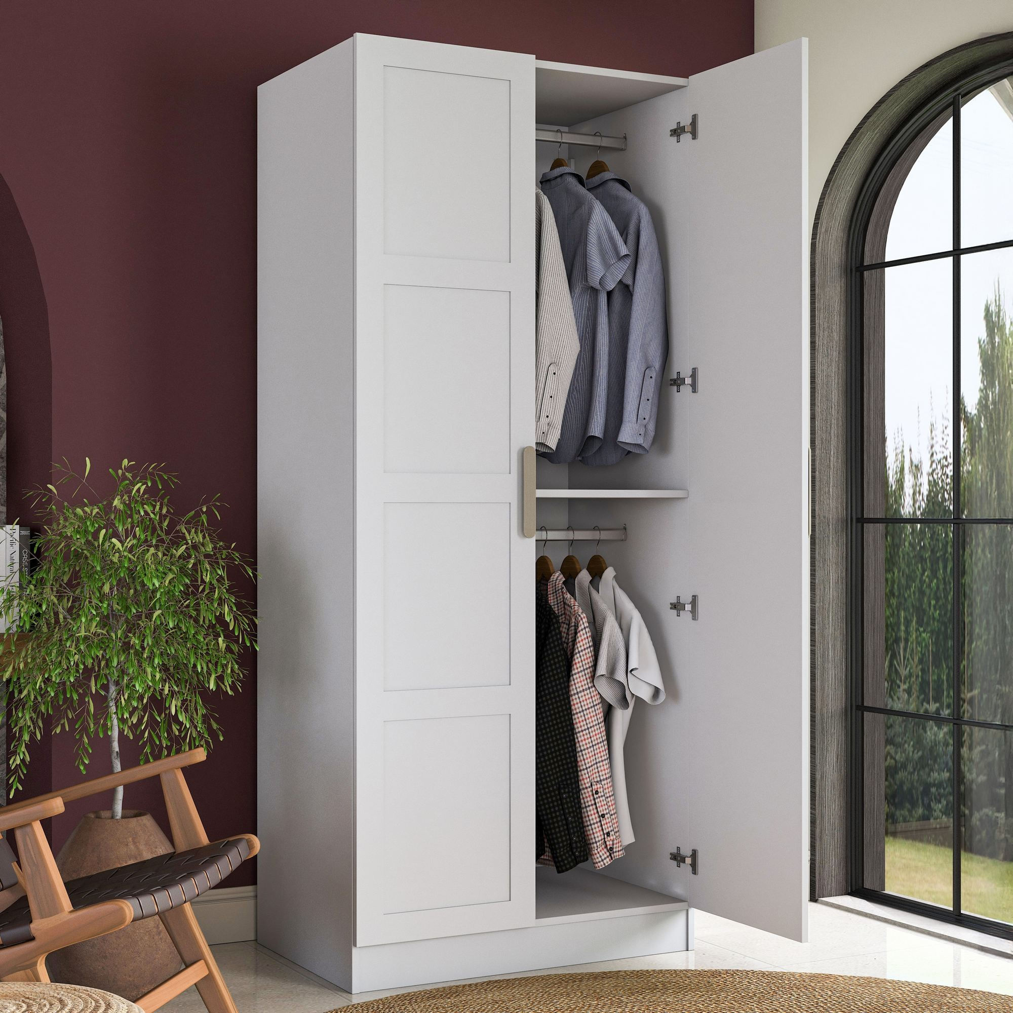 Dulap haine BA221, 90 x 210 x 57,5 cm, alb, PAL, spatiu de depozitare, fixare pe perete — imaginea 12