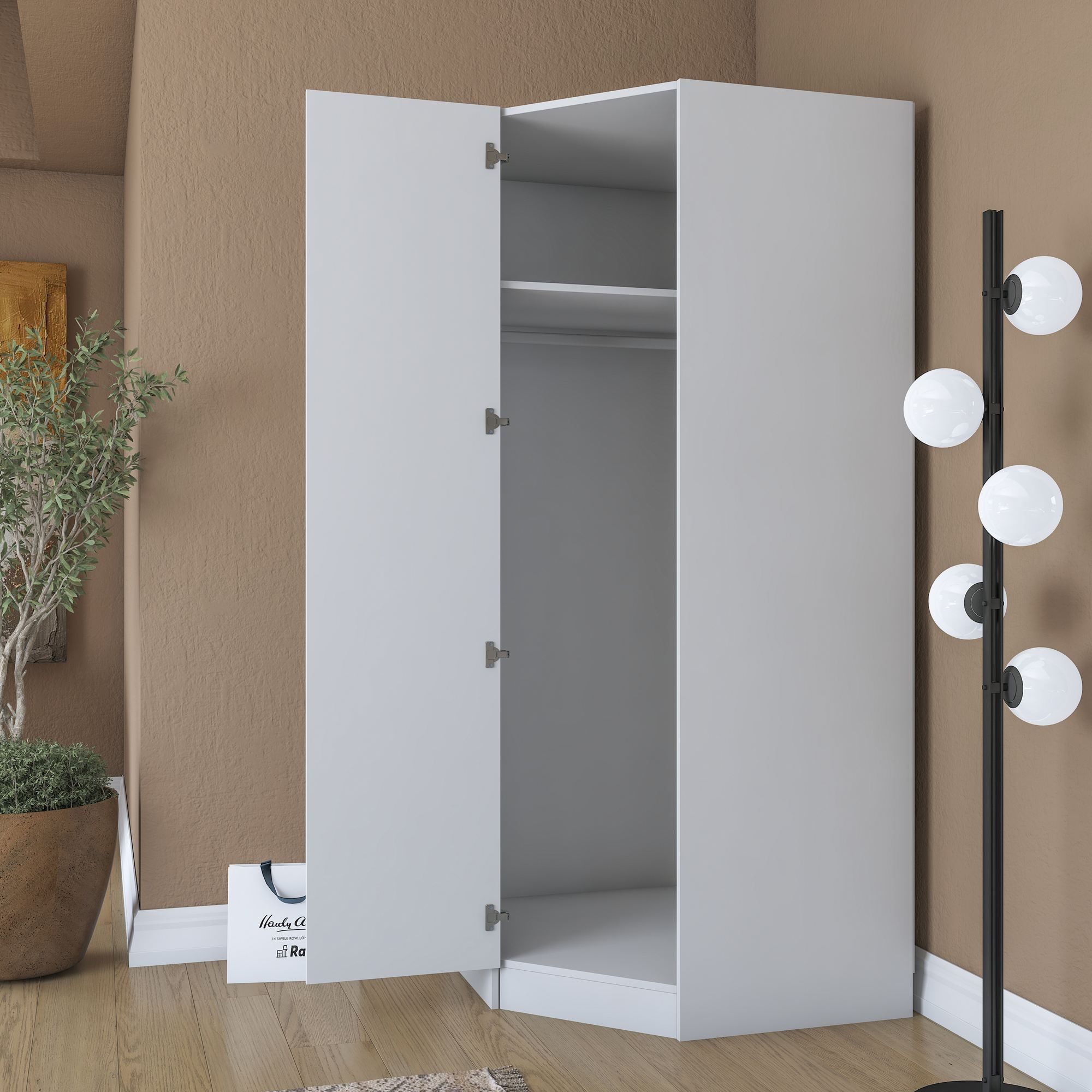 Dulap haine BA205, 91 x 210 x 57,5 cm, alb, PAL, spatiu de depozitare, fixare pe perete — imaginea 12