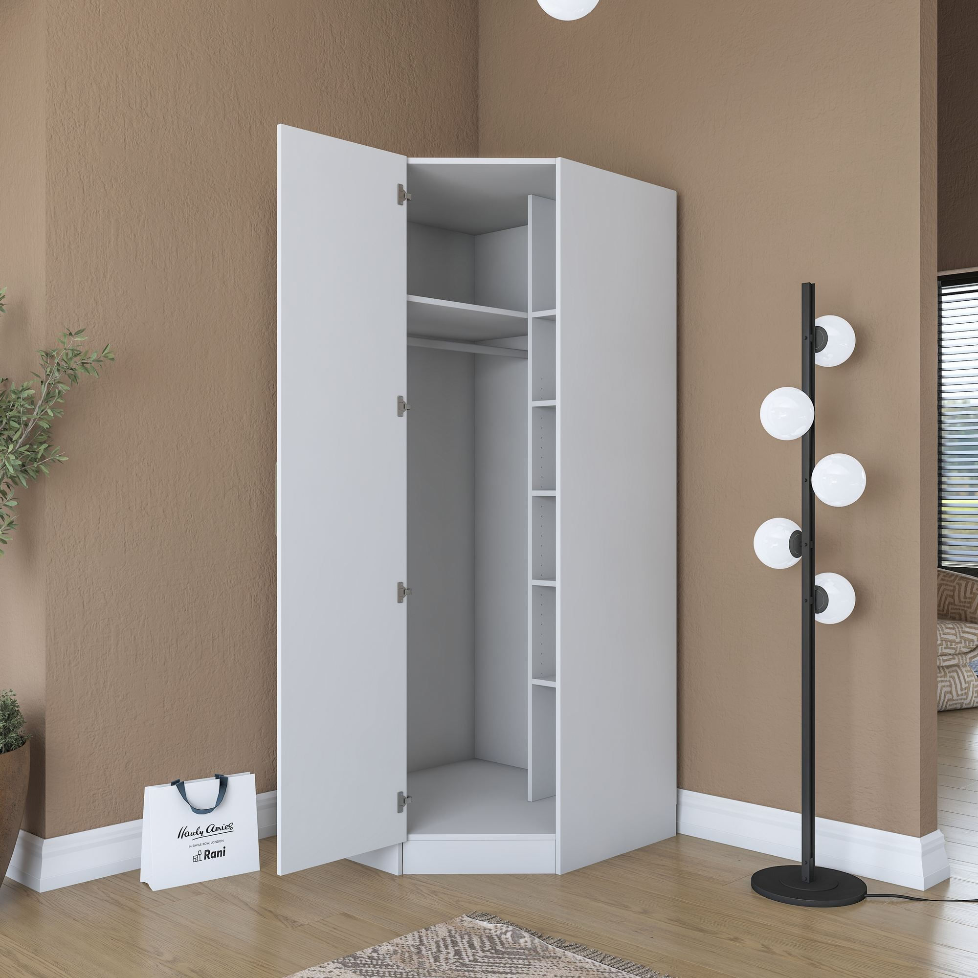 Dulap haine BA205, 91 x 210 x 57,5 cm, alb, PAL, spatiu de depozitare, fixare pe perete — imaginea 13