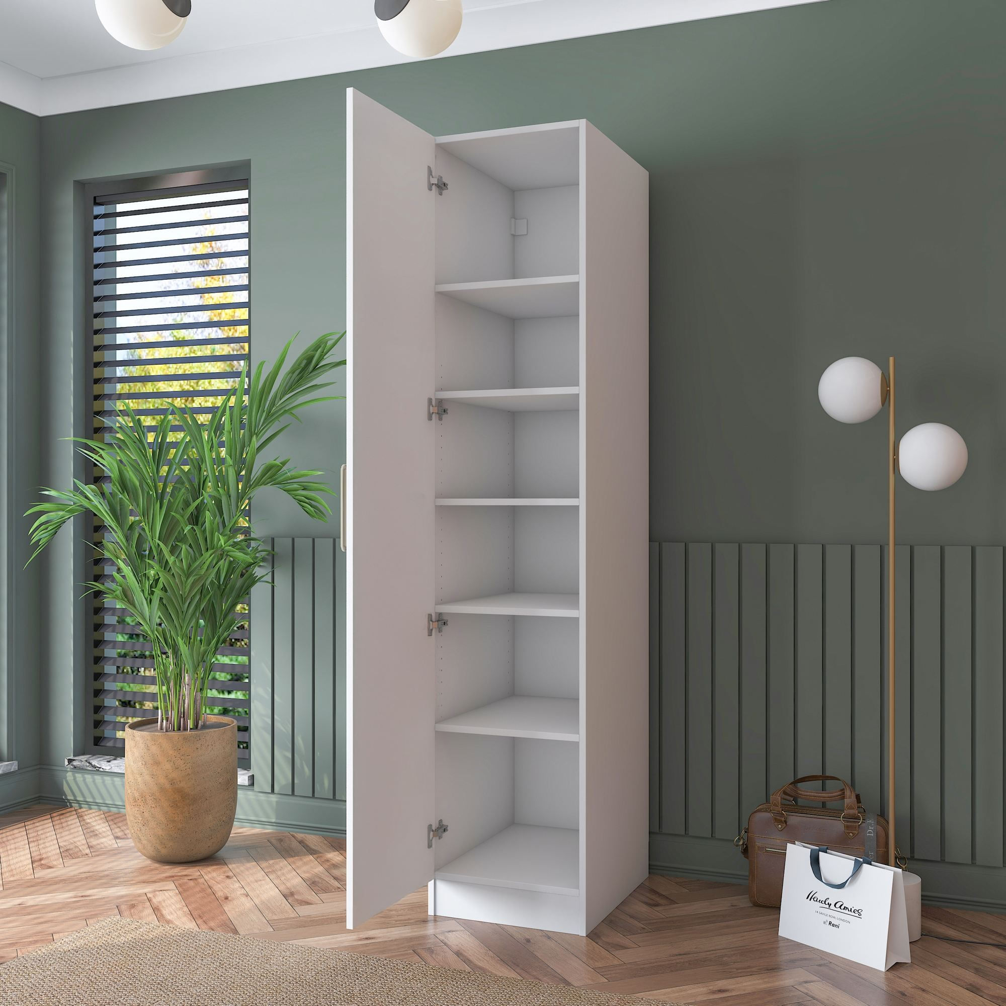 Dulap haine BA190, 45 x 210 x 57,5 cm, alb, PAL, spatiu de depozitare, fixare pe perete — imaginea 4