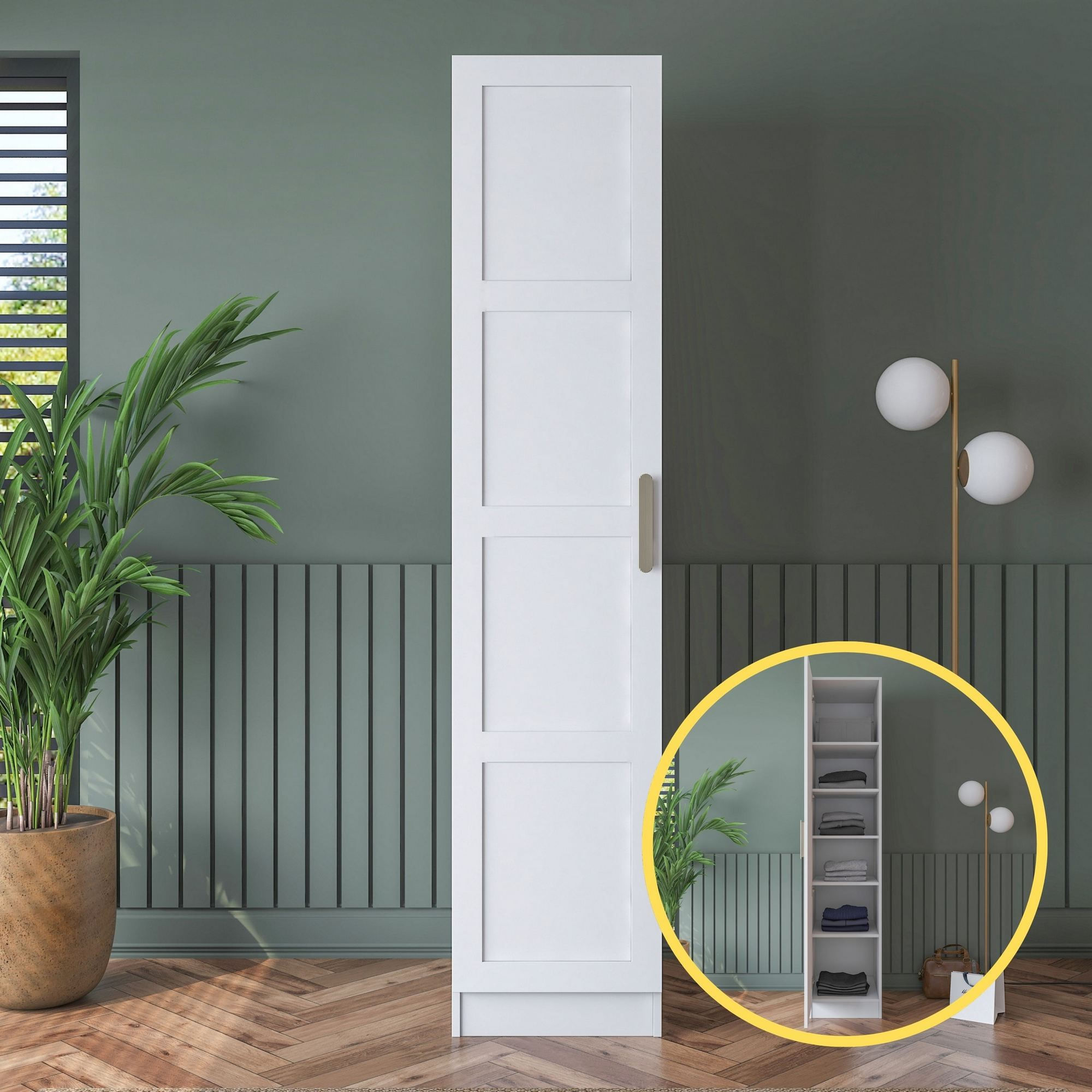 Dulap haine BA190, 45 x 210 x 57,5 cm, alb, PAL, spatiu de depozitare, fixare pe perete — imaginea 5