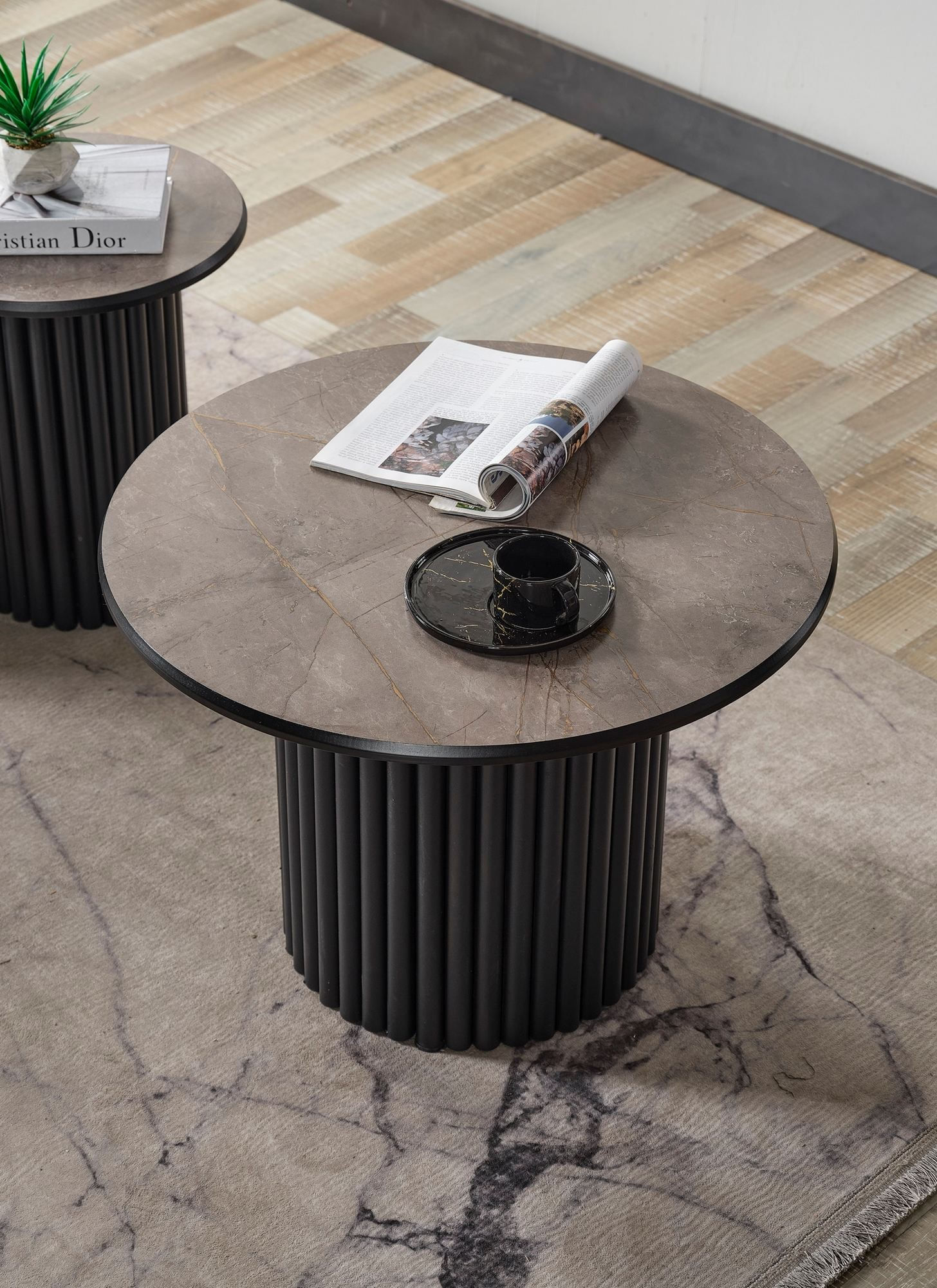Masa de cafea Boston, 70 x 42 x 70 cm, metal, design compact, negru — imaginea 5