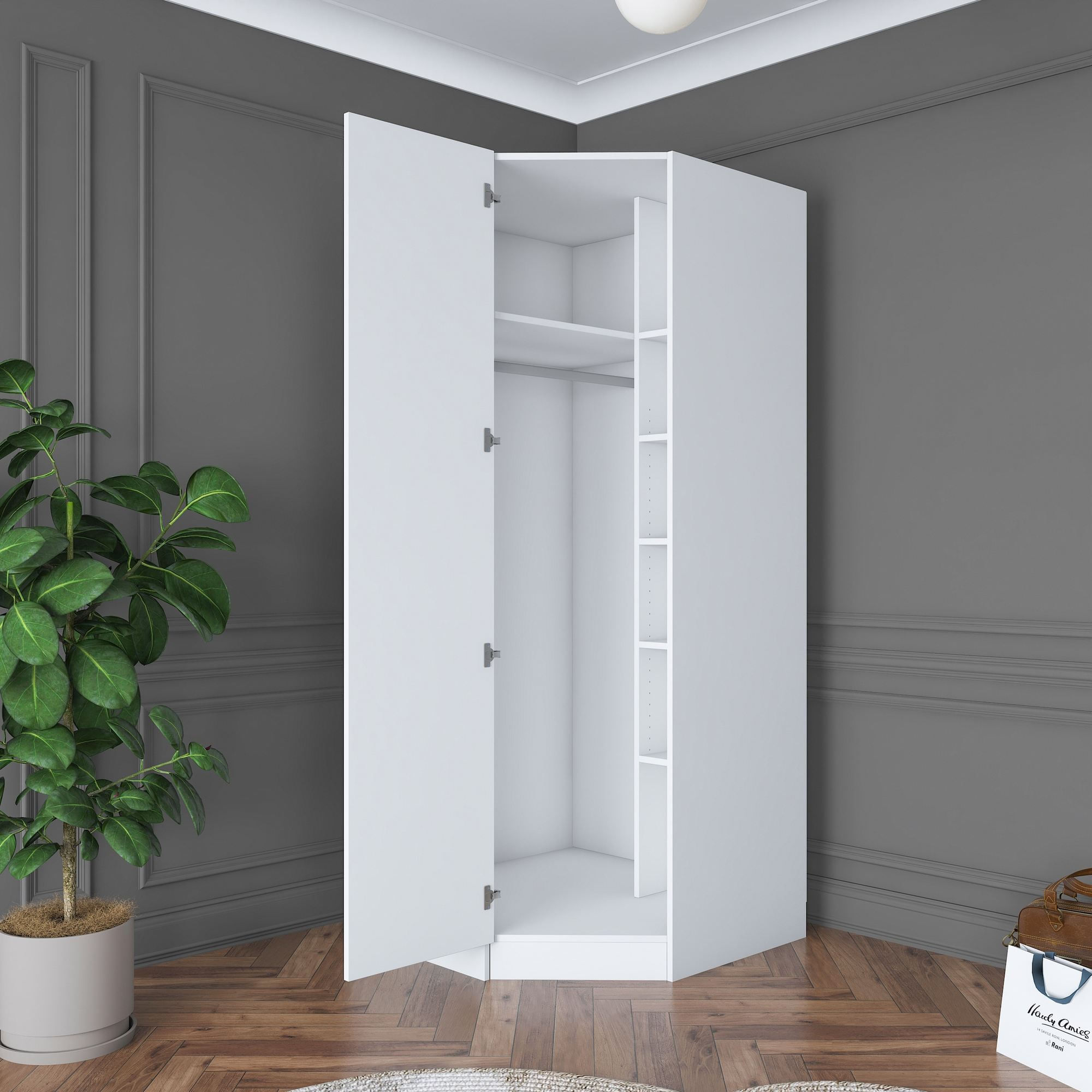 Dulap haine BA183, 91 x 210 x 57,5 cm, alb, PAL, spatiu de depozitare, fixare pe perete — imaginea 4
