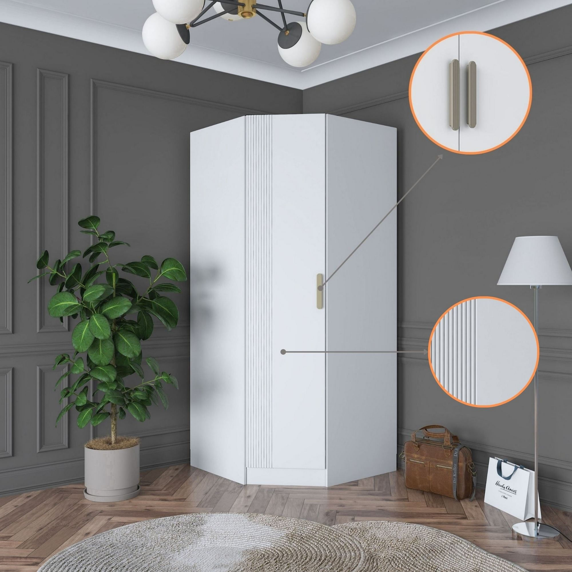 Dulap haine BA183, 91 x 210 x 57,5 cm, alb, PAL, spatiu de depozitare, fixare pe perete — imaginea 6