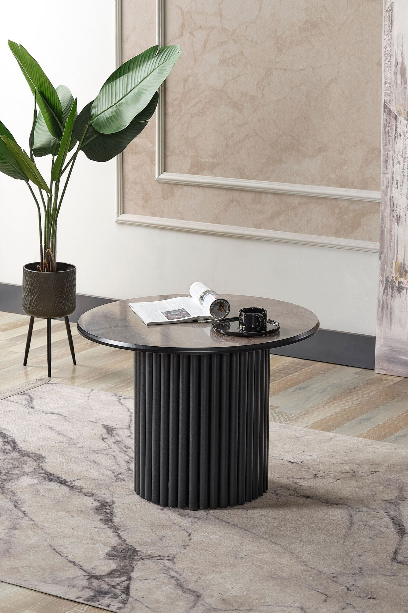 Masa de cafea Boston, 70 x 42 x 70 cm, metal, design compact, negru — imaginea 6
