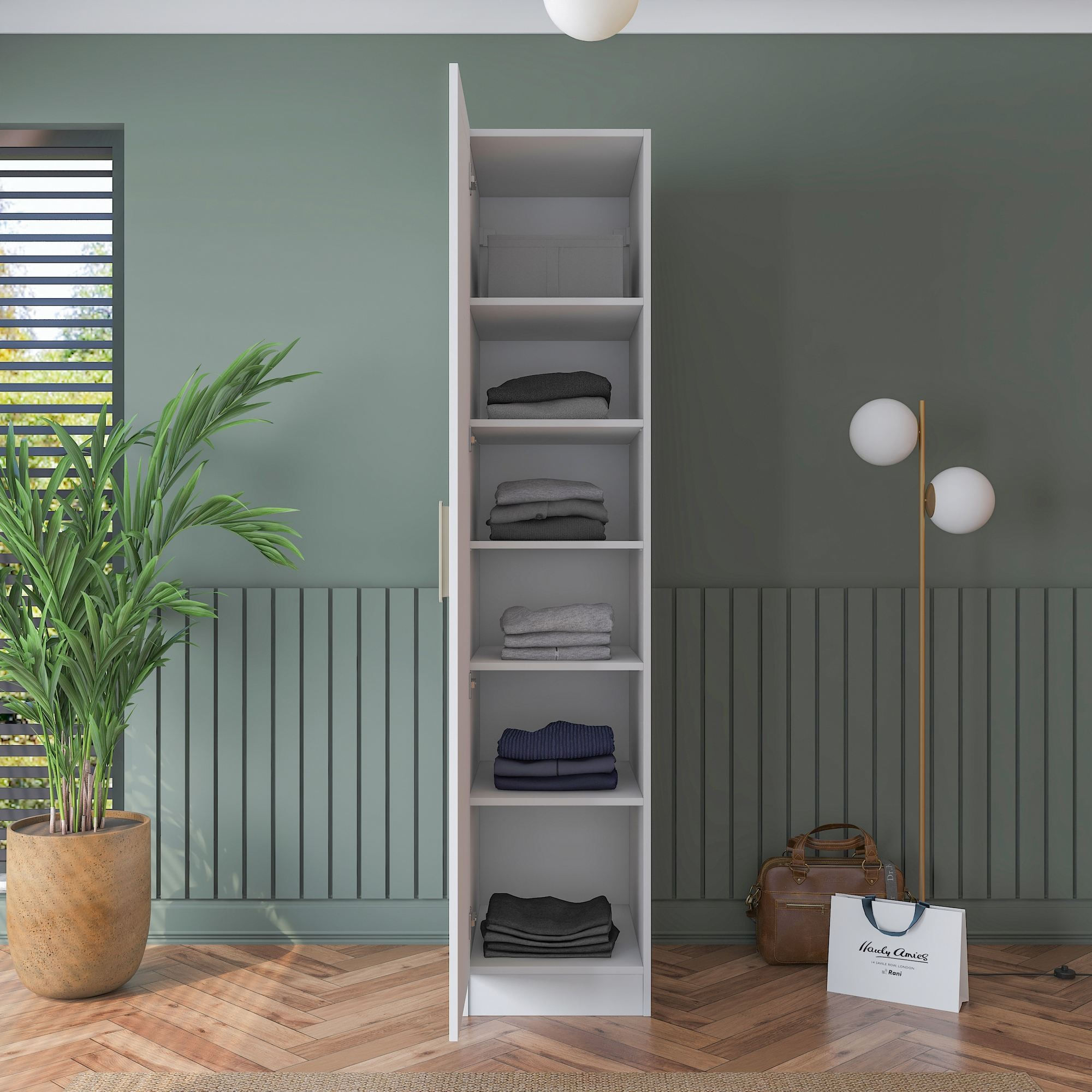 Dulap haine BA190, 45 x 210 x 57,5 cm, alb, PAL, spatiu de depozitare, fixare pe perete — imaginea 10