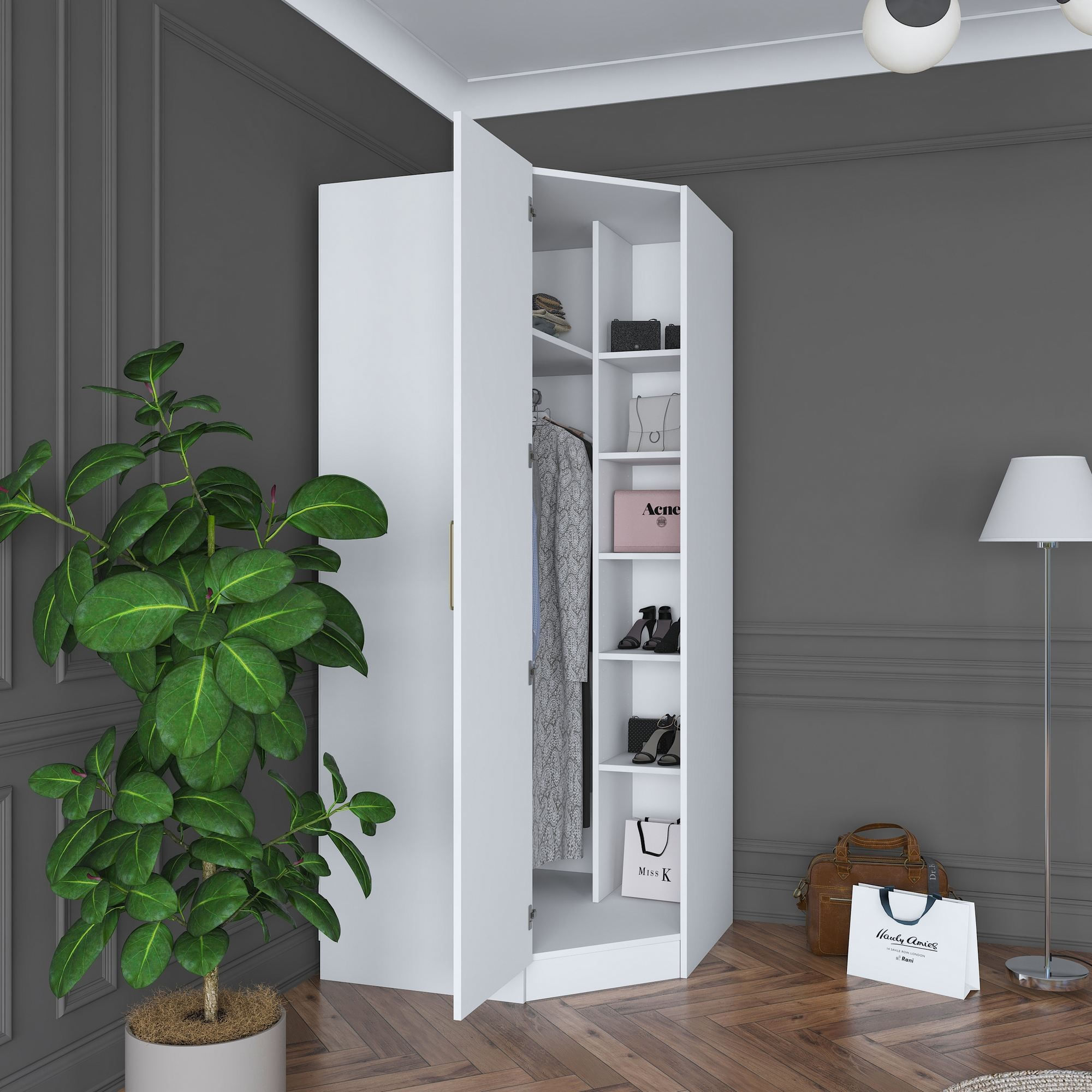 Dulap haine BA183, 91 x 210 x 57,5 cm, alb, PAL, spatiu de depozitare, fixare pe perete — imaginea 10