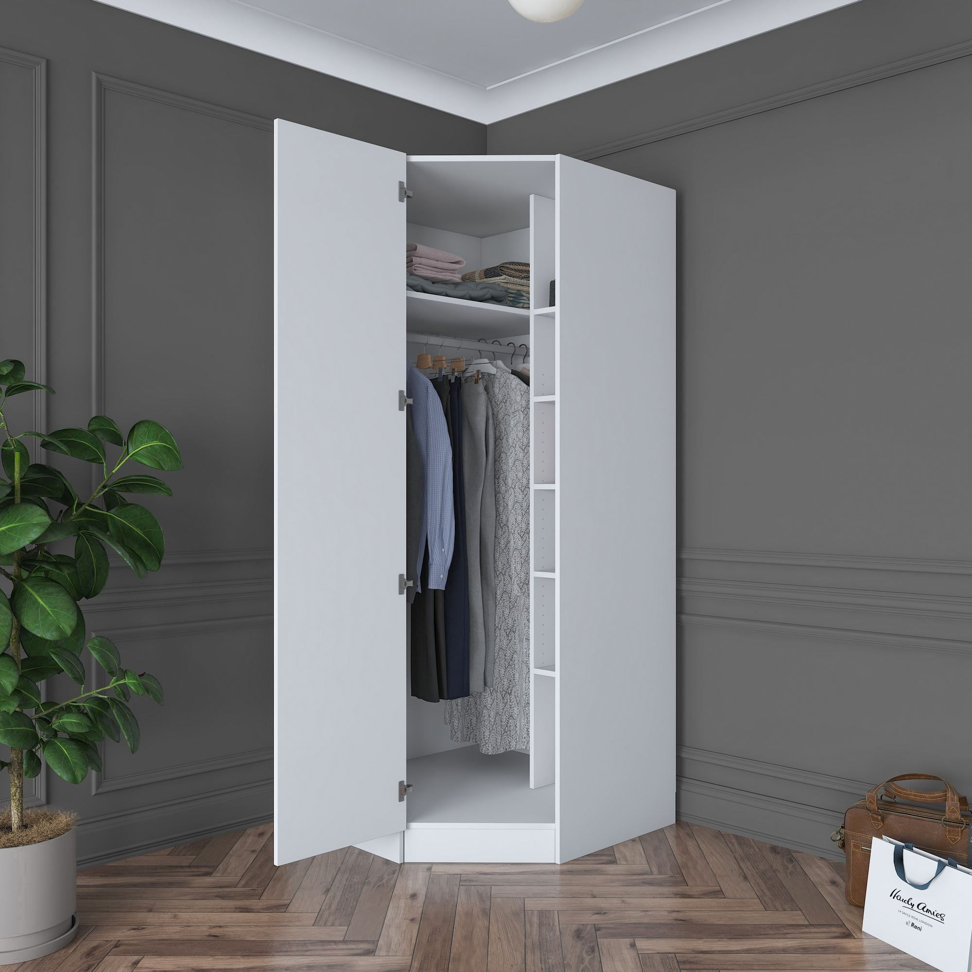 Dulap haine BA183, 91 x 210 x 57,5 cm, alb, PAL, spatiu de depozitare, fixare pe perete — imaginea 11