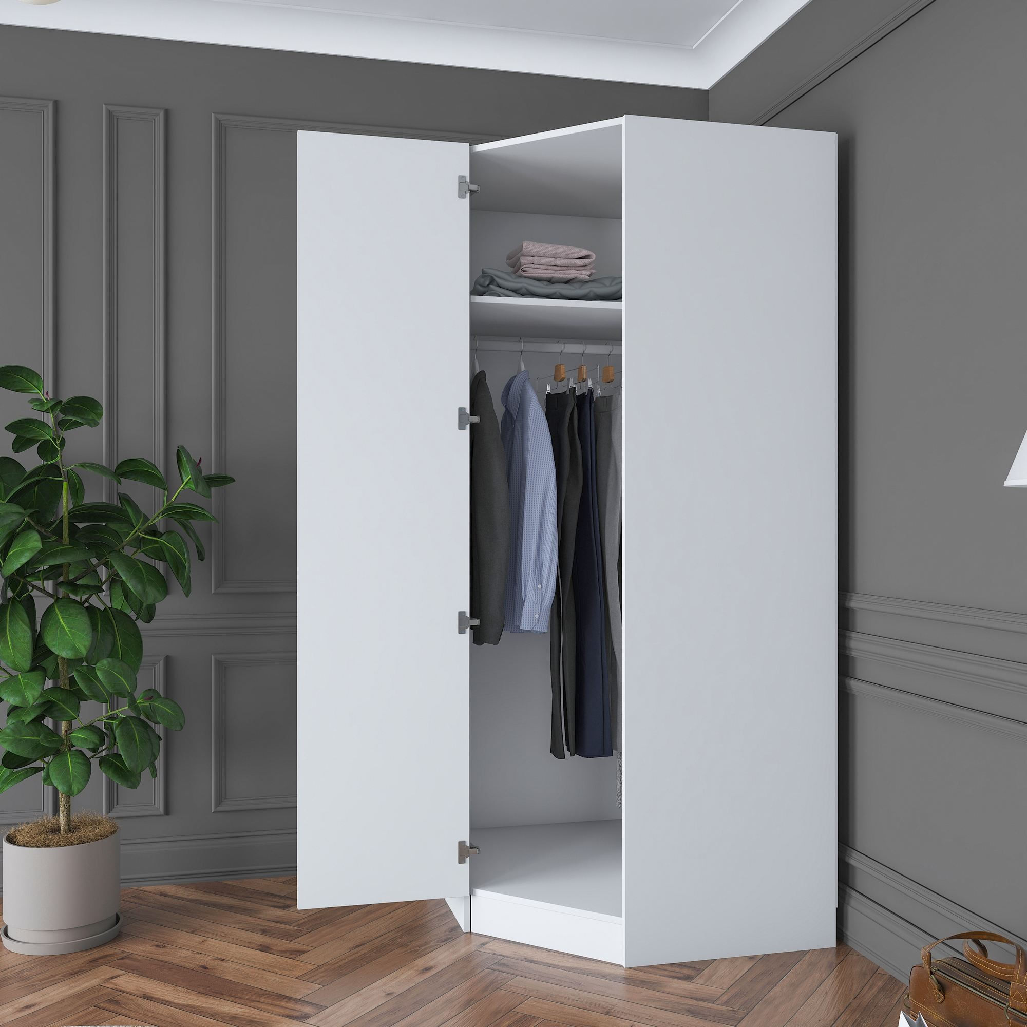 Dulap haine BA183, 91 x 210 x 57,5 cm, alb, PAL, spatiu de depozitare, fixare pe perete — imaginea 12