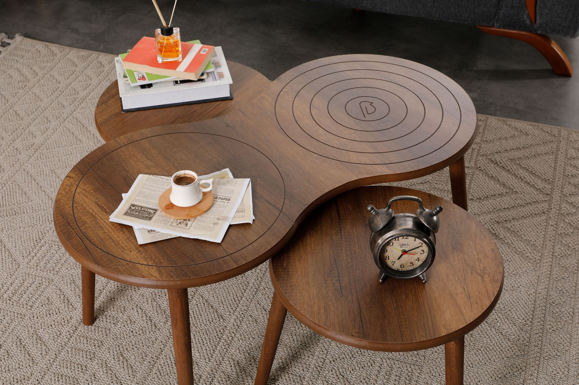 Masa de cafea Marlo, 100 x 45 x 50 cm, nuc, MDF, design compact — imaginea 3