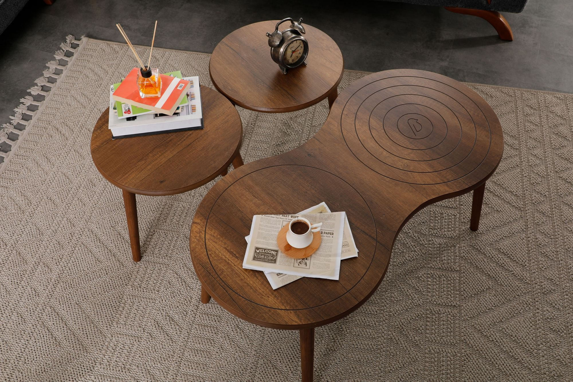 Masa de cafea Marlo, 100 x 45 x 50 cm, nuc, MDF, design compact — imaginea 4