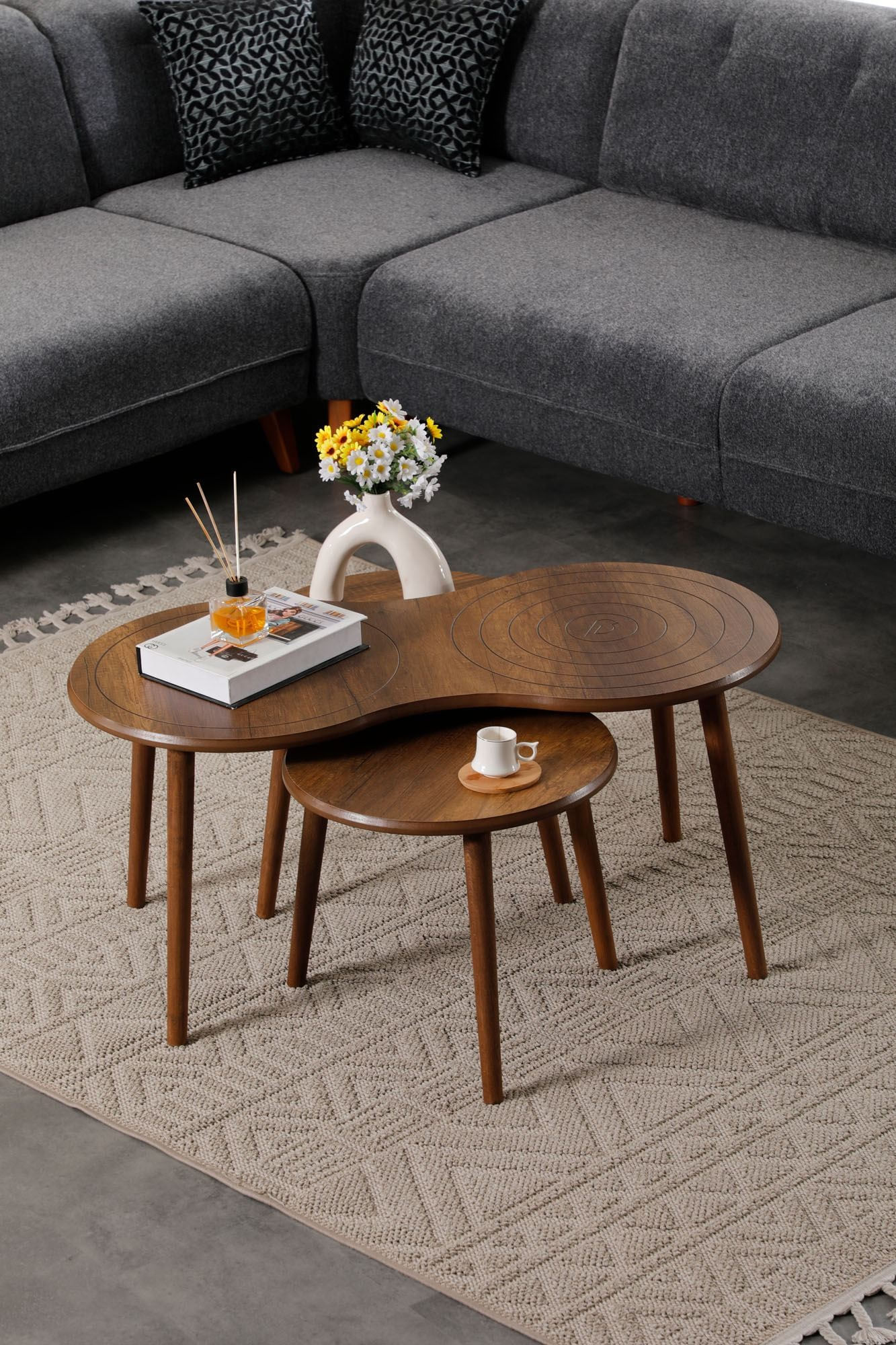 Masa de cafea Marlo, 100 x 45 x 50 cm, nuc, MDF, design compact — imaginea 5