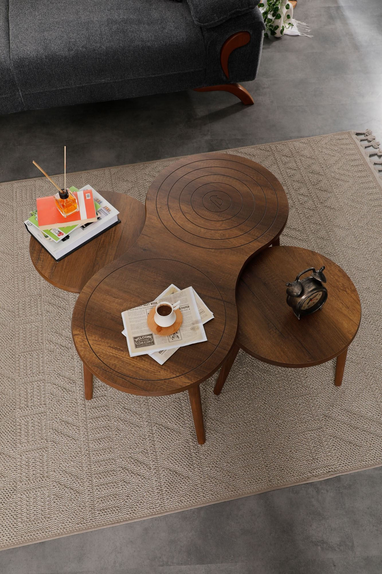 Masa de cafea Marlo, 100 x 45 x 50 cm, nuc, MDF, design compact — imaginea 6