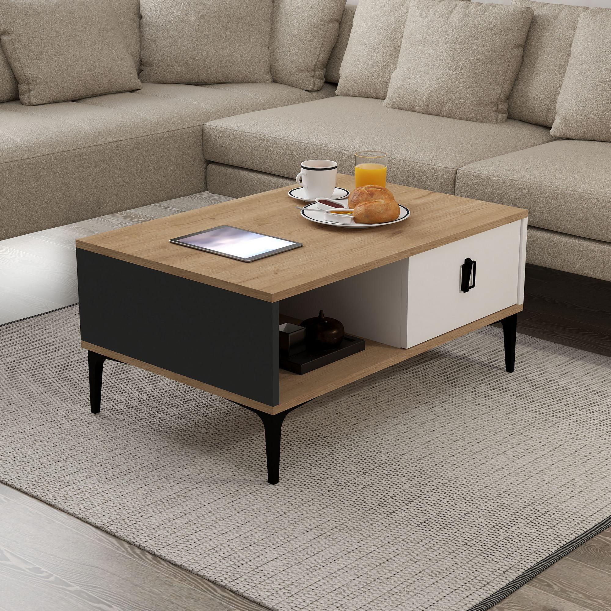 Masa de cafea Sare 2001, 90 x 41,5 x 60 cm, stejar safir alb antracit, PAL melaminat, design compact — imaginea 3