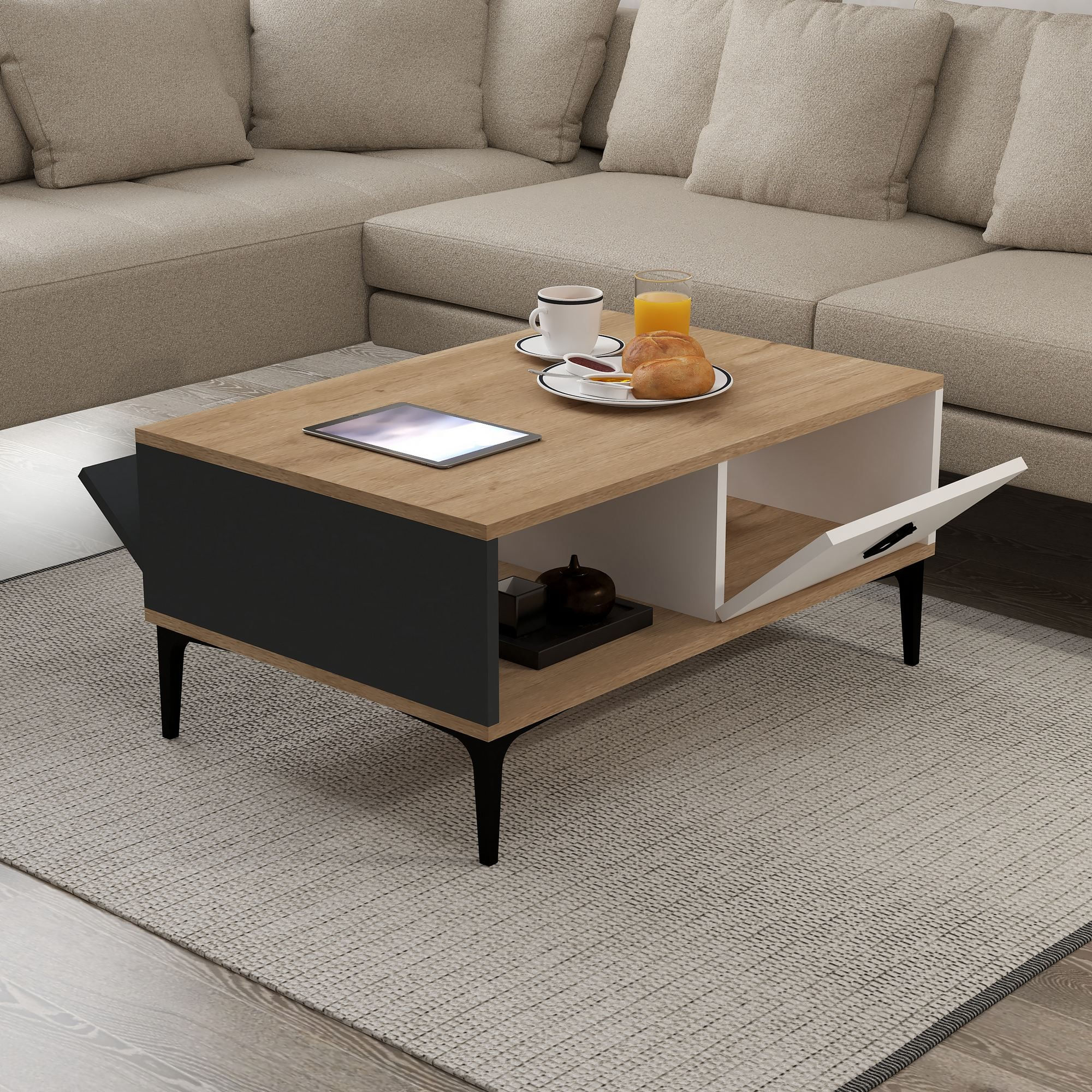 Masa de cafea Sare 2001, 90 x 41,5 x 60 cm, stejar safir alb antracit, PAL melaminat, design compact — imaginea 4