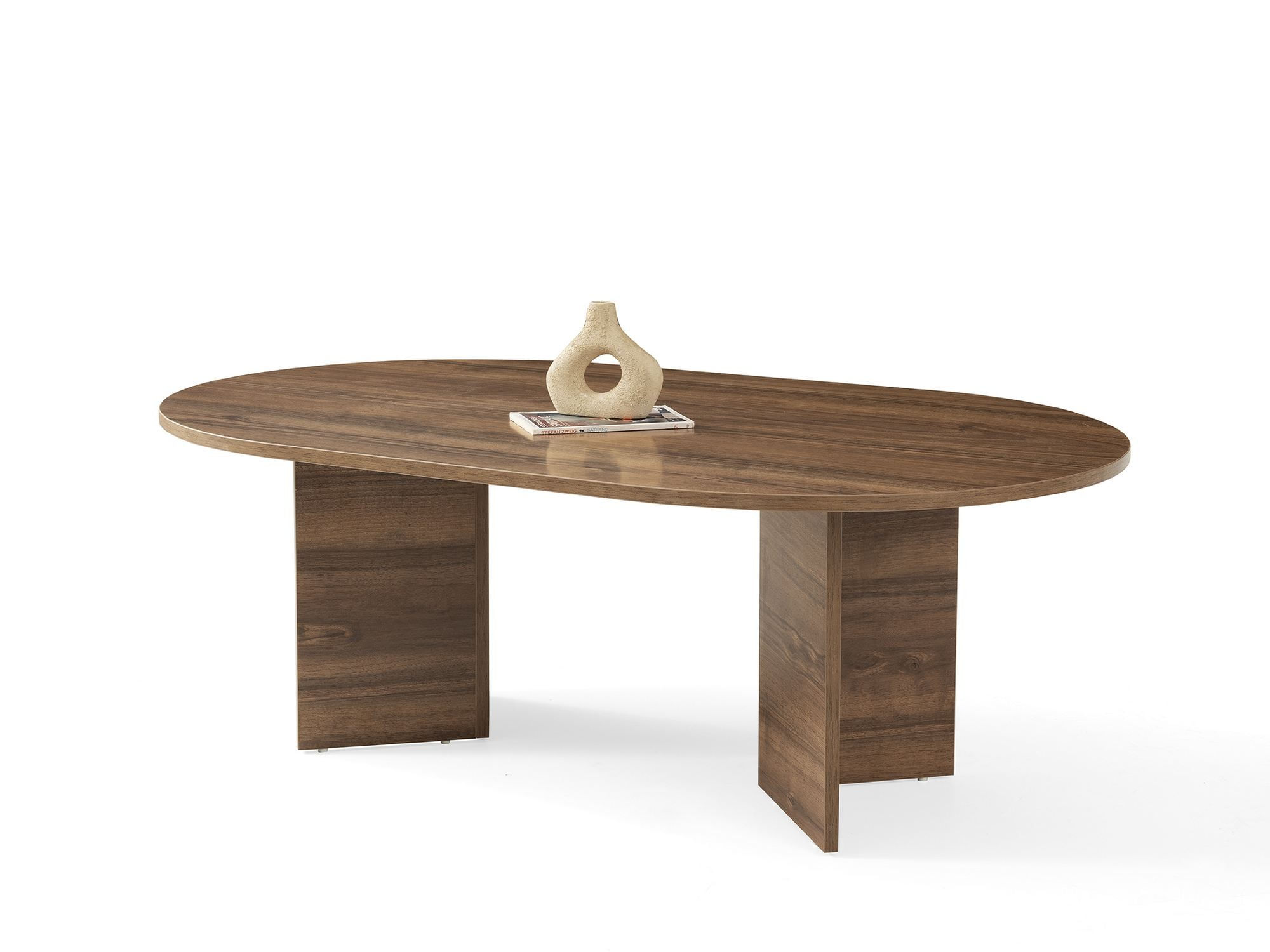 Masa de cafea Oscar, 128 x 42 x 80 cm, PAL melaminat, design compact, nuc — imaginea 4