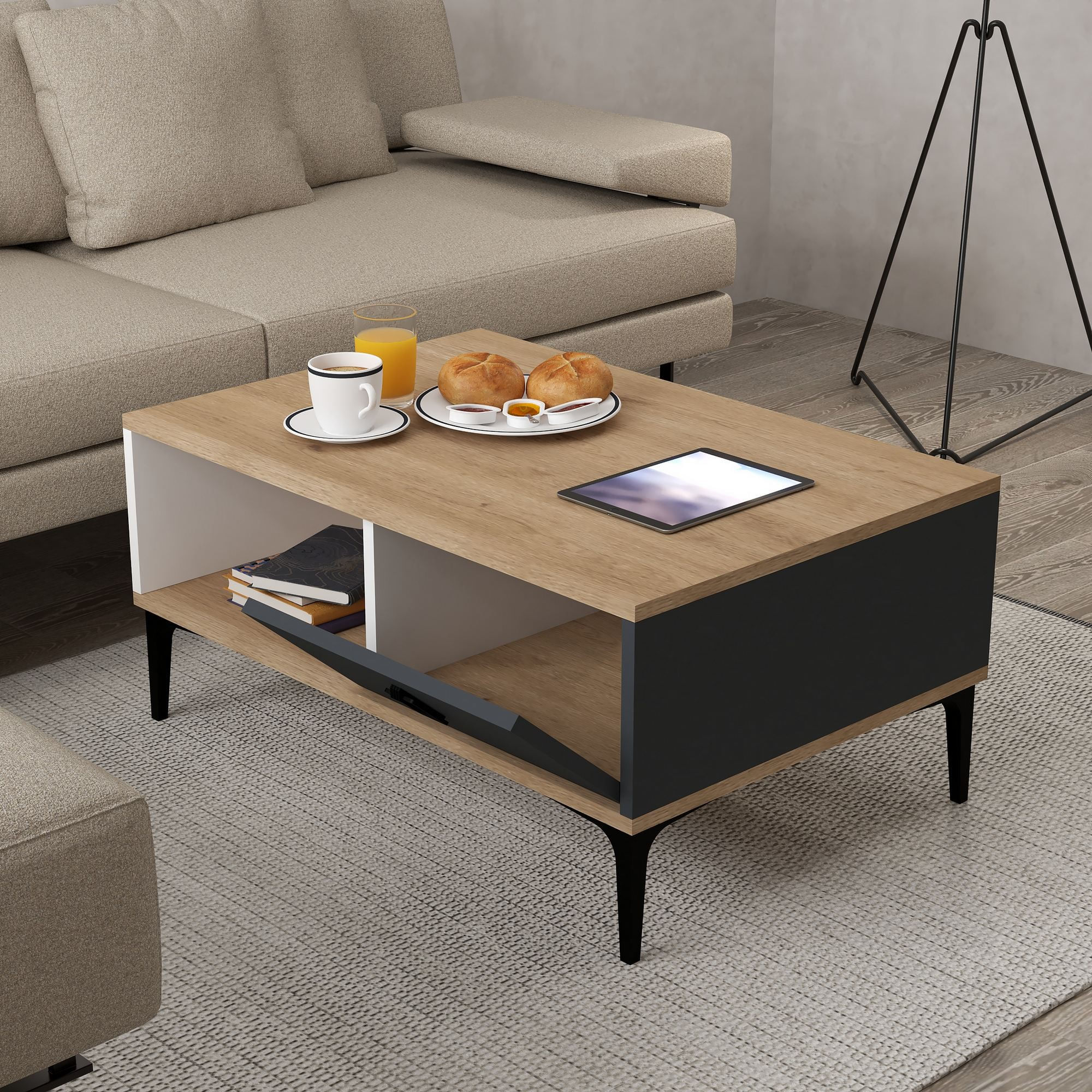 Masa de cafea Sare 2001, 90 x 41,5 x 60 cm, stejar safir alb antracit, PAL melaminat, design compact — imaginea 5