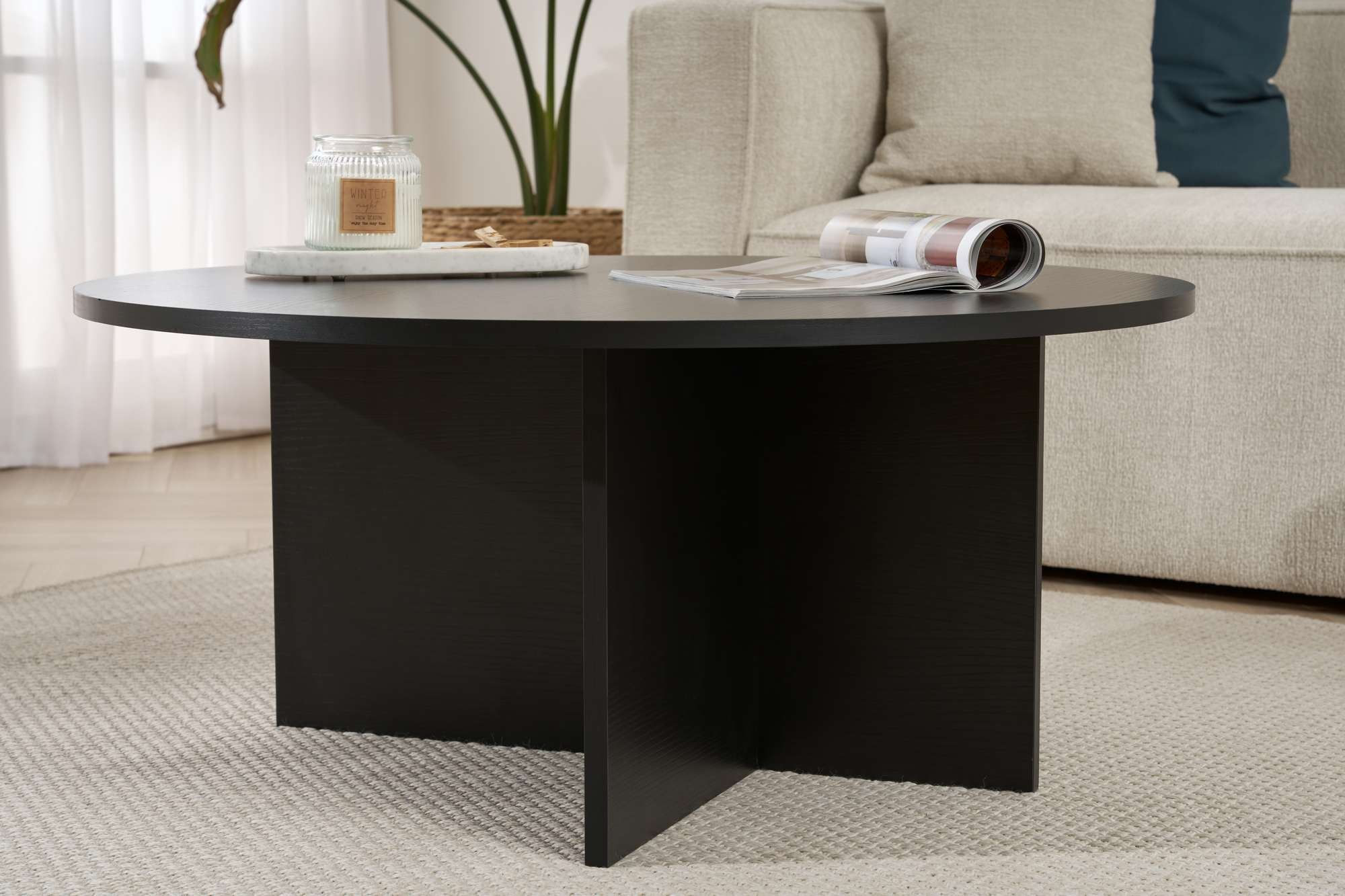 Masa de cafea Soleil, 90 x 40 x 90 cm, lemn negru, PAL melaminat, capacitate 20 kg, wood negru — imaginea 6