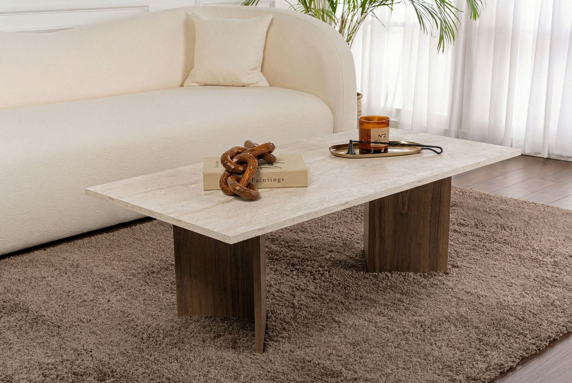 Masa de cafea Sabin, 119 x 40 x 60 cm, travertin venezia nuc, PAL melaminat, capacitate 25 kg — imaginea 2