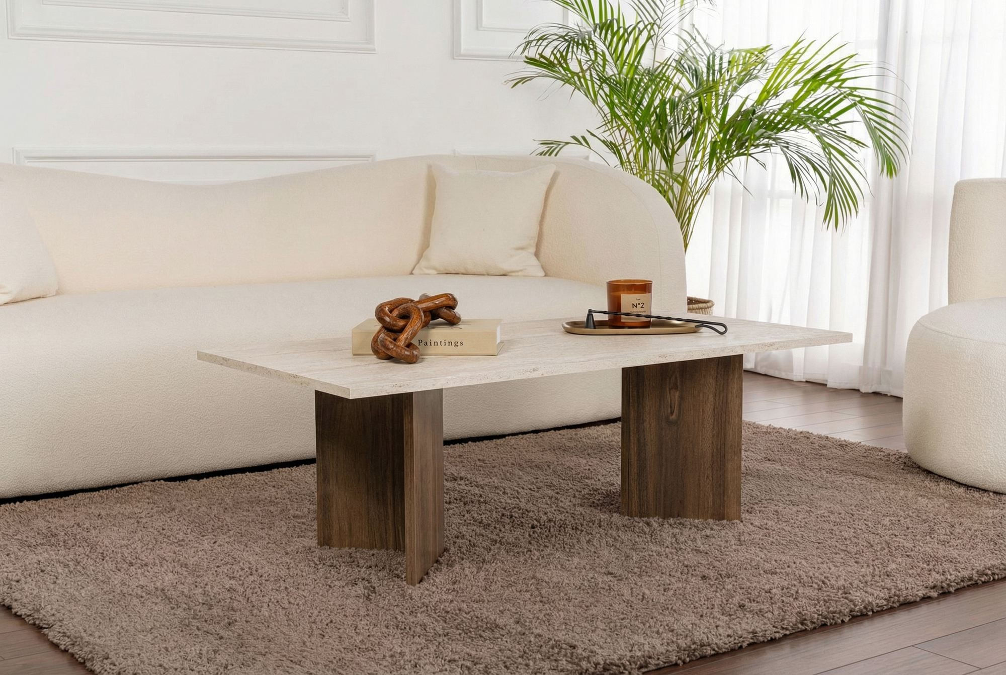 Masa de cafea Sabin, 119 x 40 x 60 cm, travertin venezia nuc, PAL melaminat, capacitate 25 kg — imaginea 4