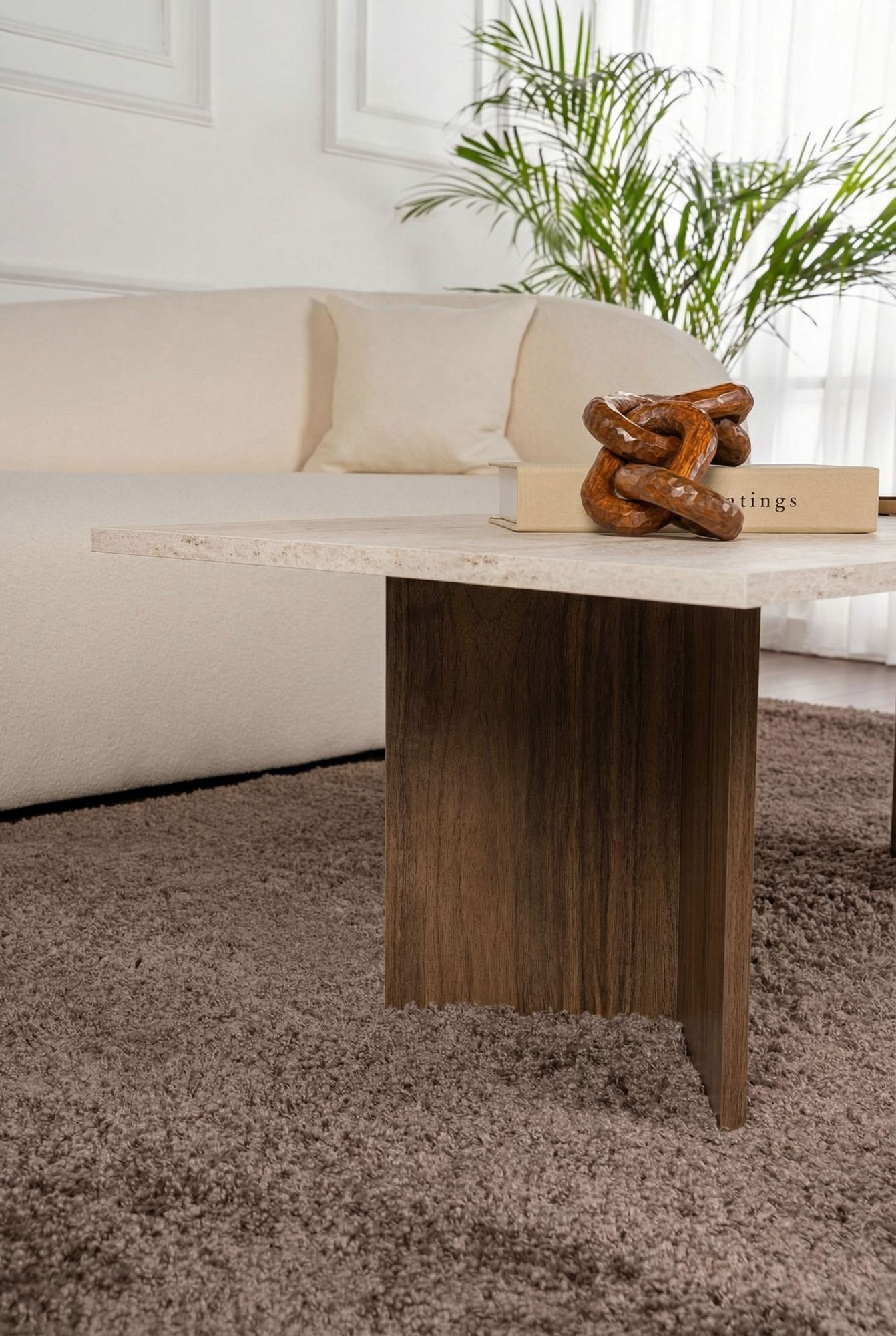 Masa de cafea Sabin, 119 x 40 x 60 cm, travertin venezia nuc, PAL melaminat, capacitate 25 kg — imaginea 6