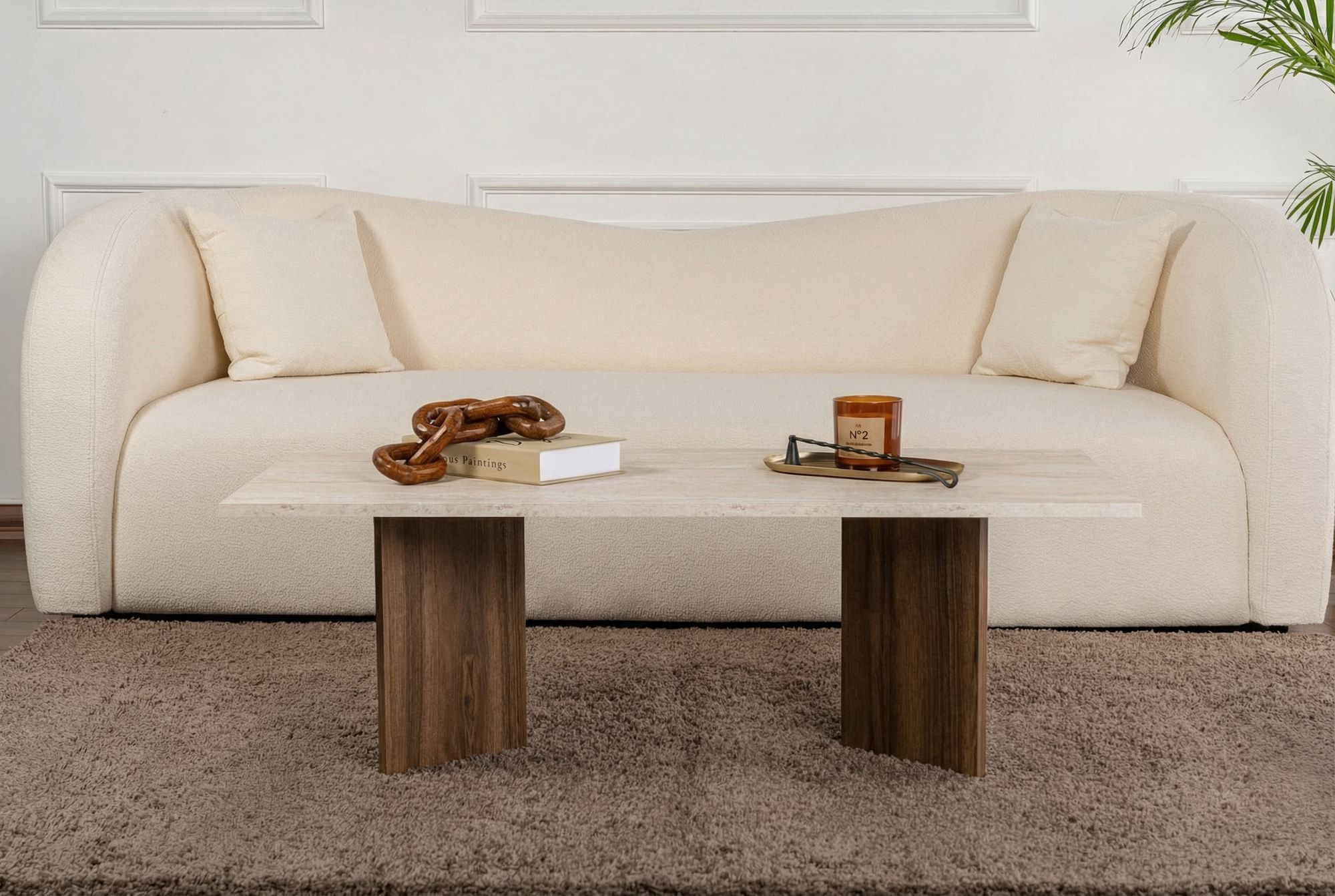 Masa de cafea Sabin, 119 x 40 x 60 cm, travertin venezia nuc, PAL melaminat, capacitate 25 kg — imaginea 7
