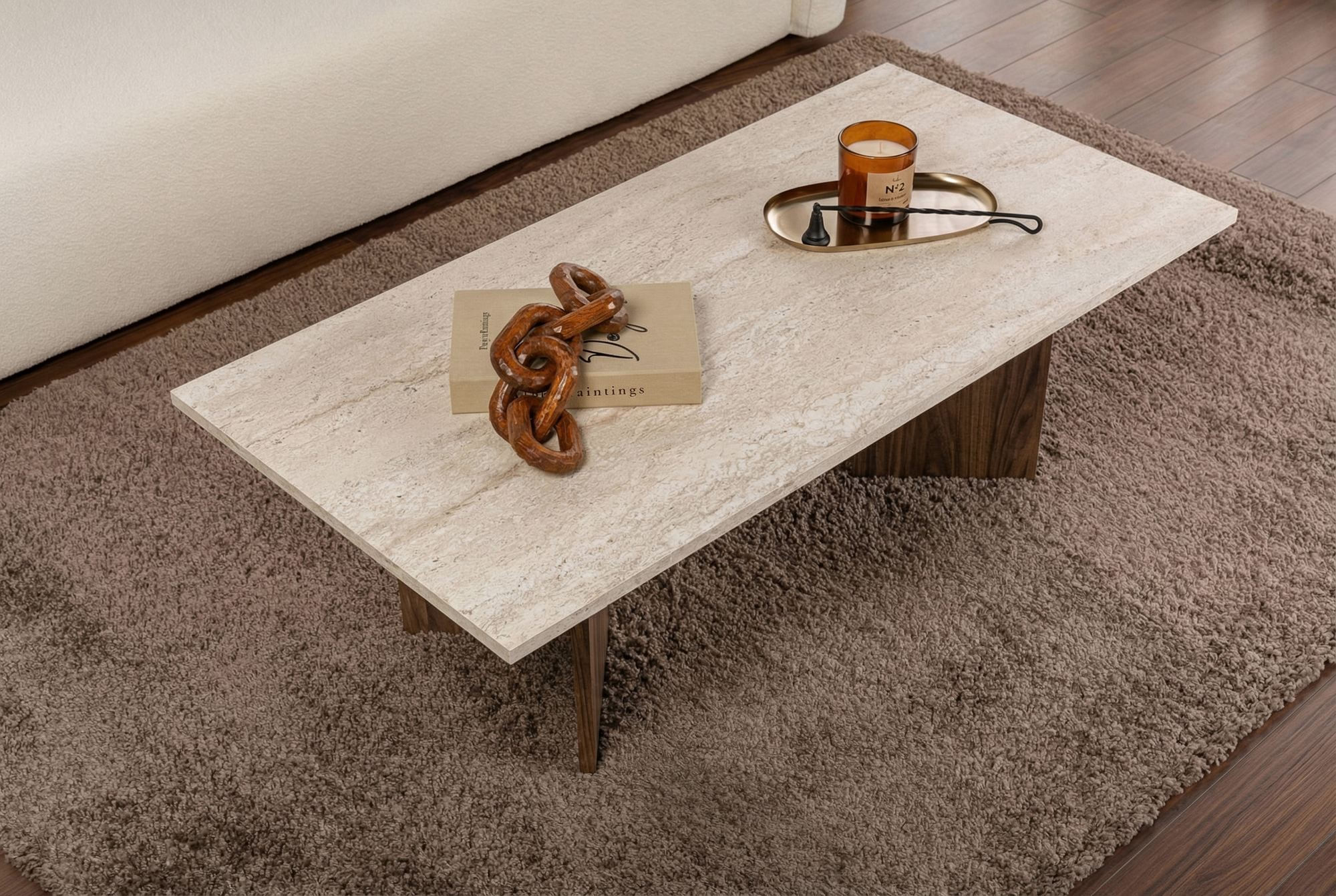 Masa de cafea Sabin, 119 x 40 x 60 cm, travertin venezia nuc, PAL melaminat, capacitate 25 kg — imaginea 8