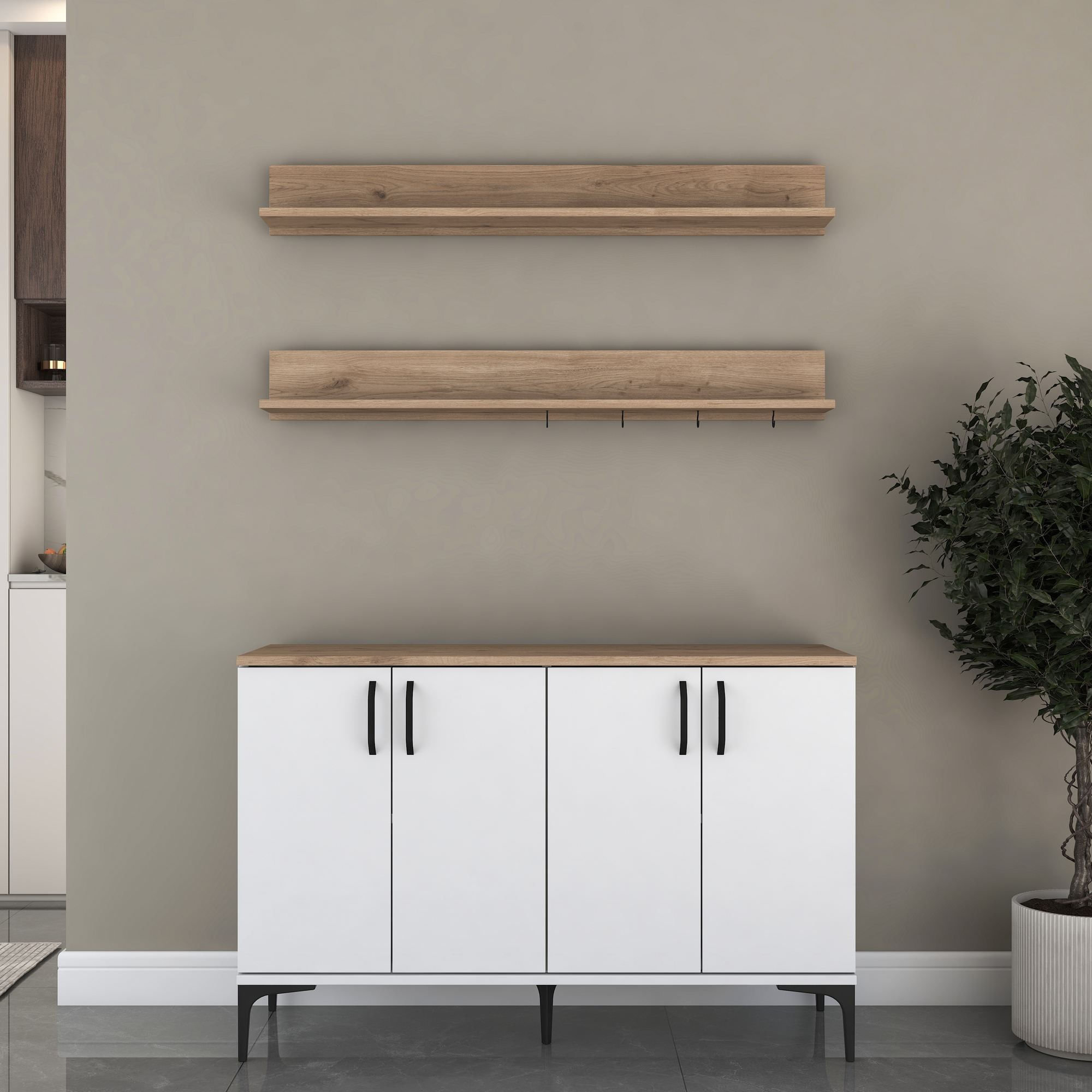 Dulap JE234, 120 x 78,6 x 40 cm, alb nuc, PAL, spatiu de depozitare, fixare pe perete — imaginea 2