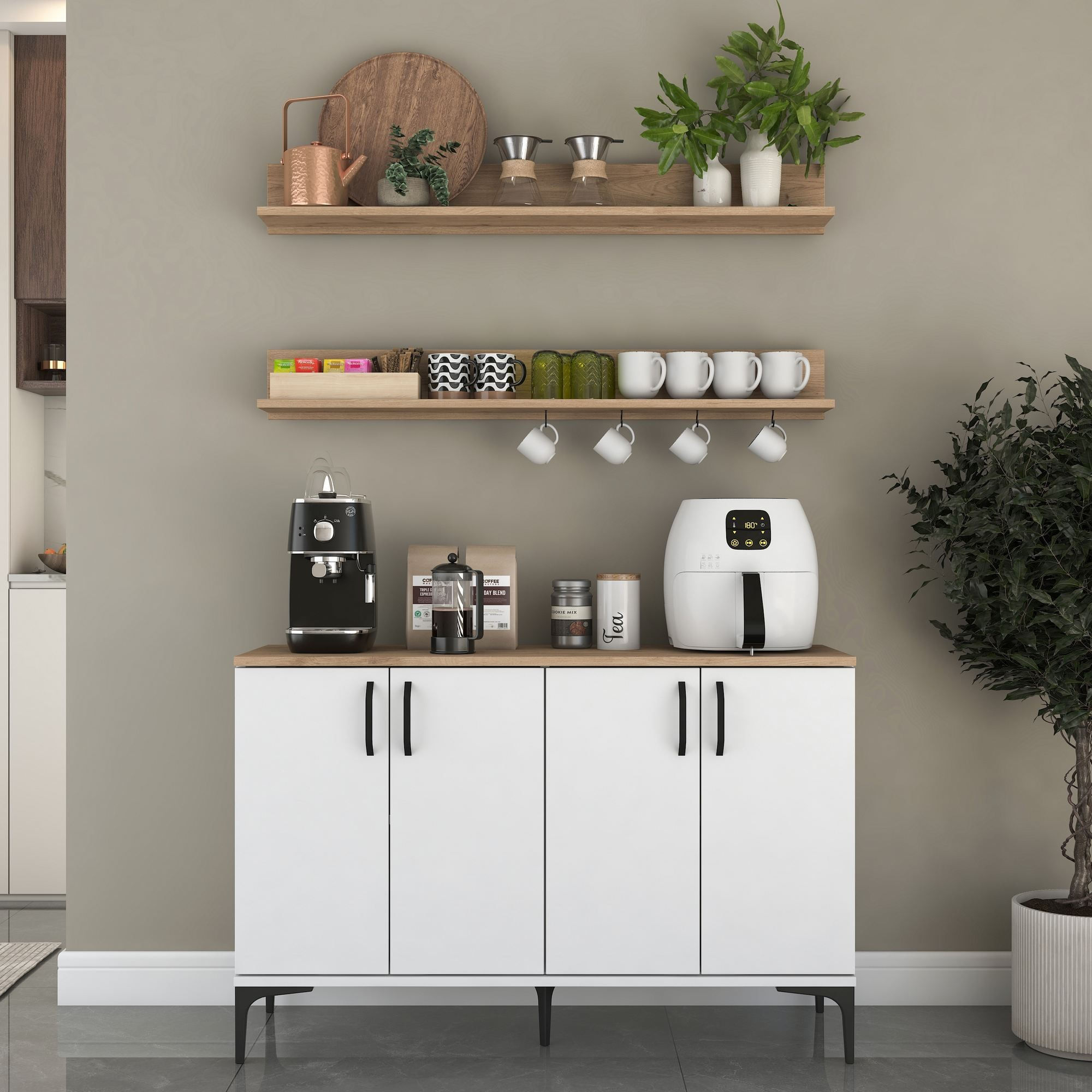 Dulap JE234, 120 x 78,6 x 40 cm, alb nuc, PAL, spatiu de depozitare, fixare pe perete — imaginea 3