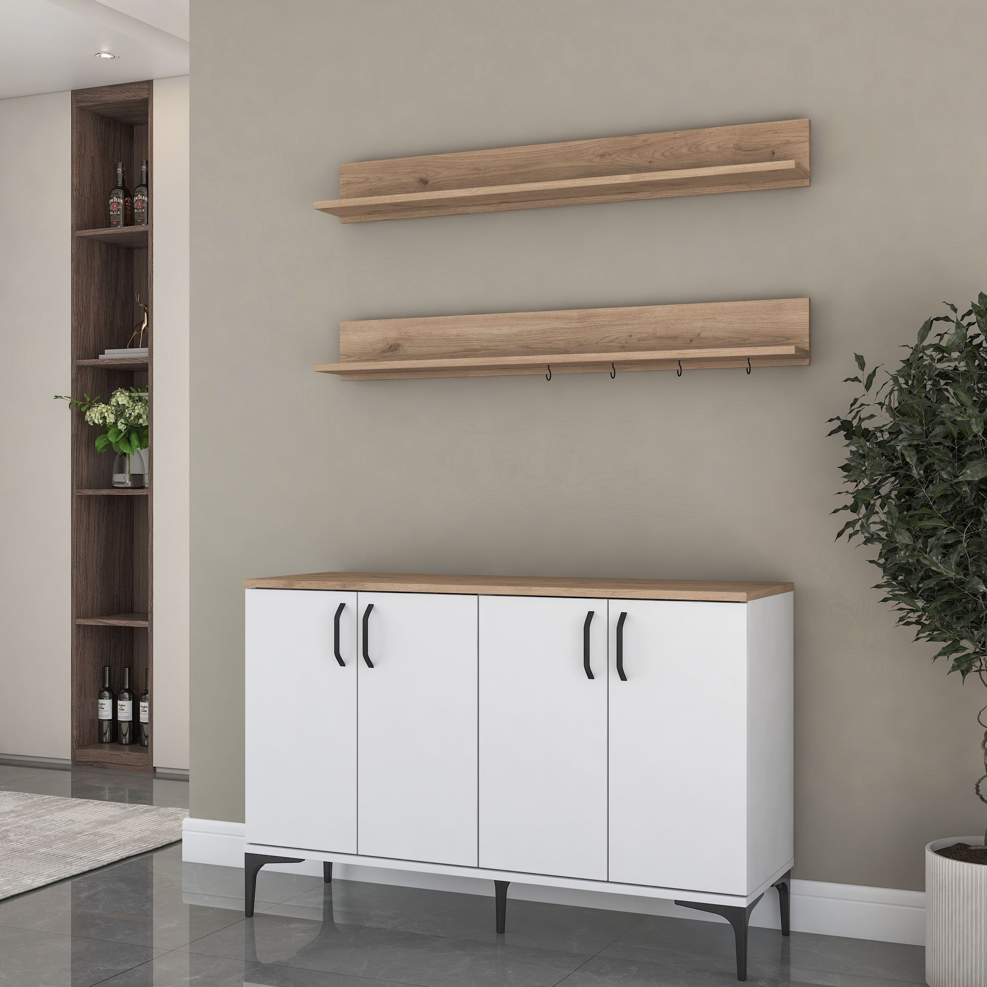 Dulap JE234, 120 x 78,6 x 40 cm, alb nuc, PAL, spatiu de depozitare, fixare pe perete — imaginea 4
