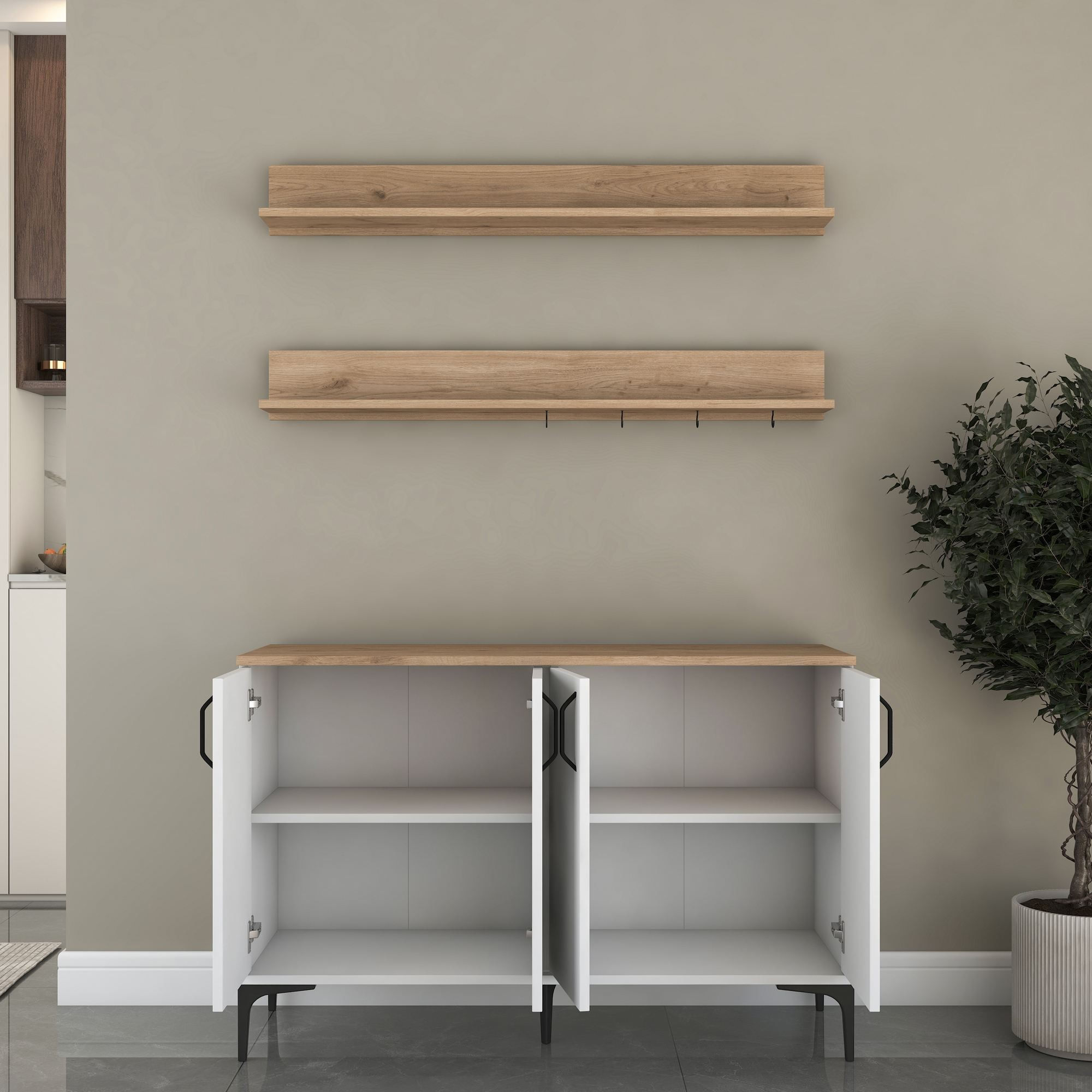 Dulap JE234, 120 x 78,6 x 40 cm, alb nuc, PAL, spatiu de depozitare, fixare pe perete — imaginea 5