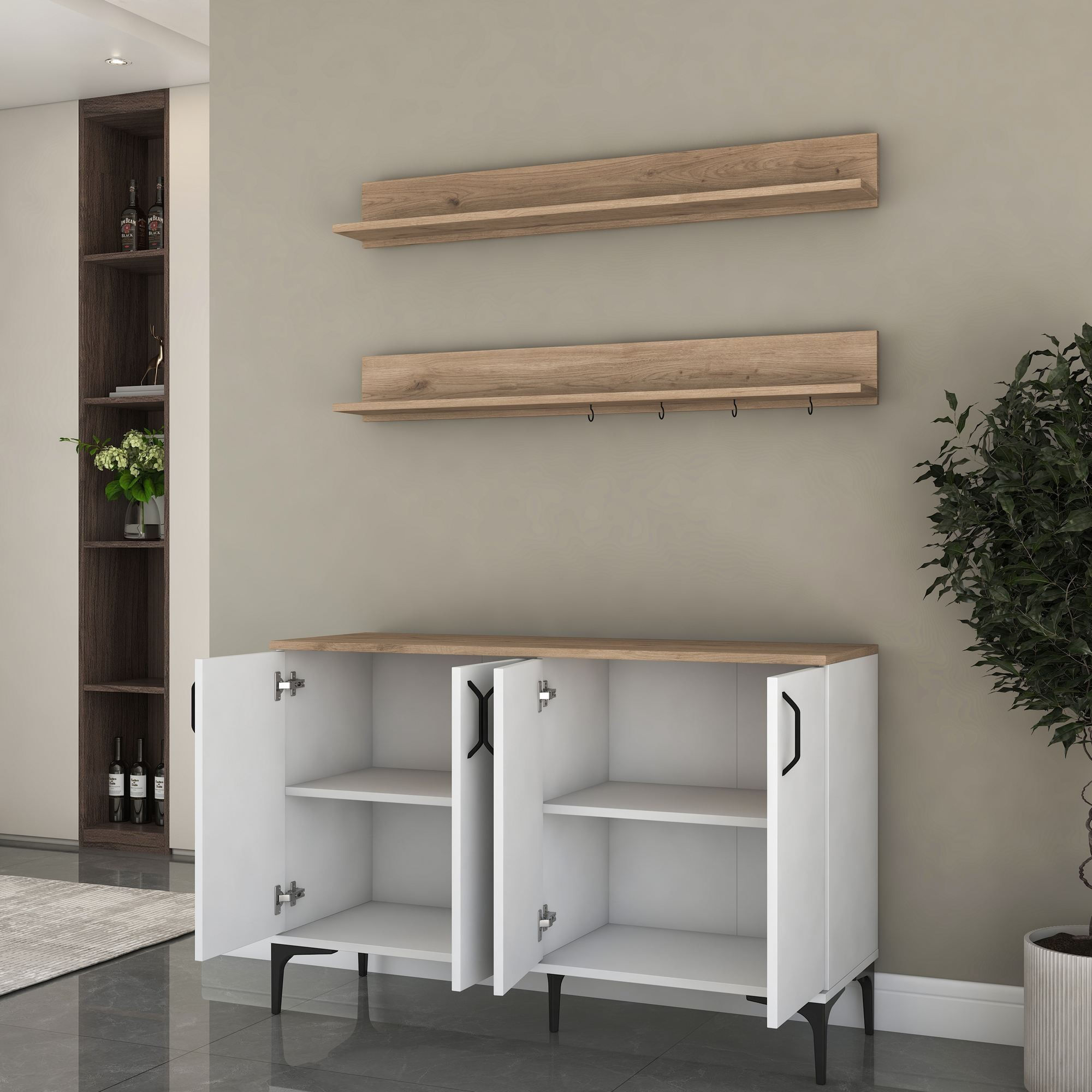 Dulap JE234, 120 x 78,6 x 40 cm, alb nuc, PAL, spatiu de depozitare, fixare pe perete — imaginea 8