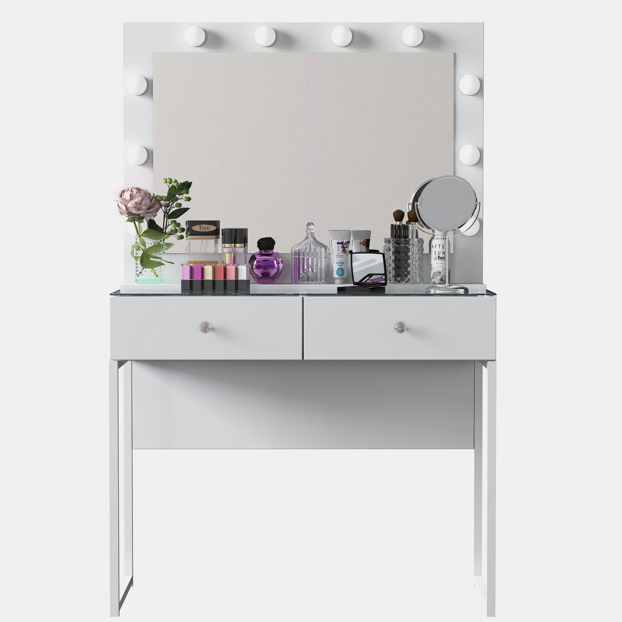 Masa de machiaj BJ146, 90 x 141,8 x 40 cm, alb, PAL — imaginea 6