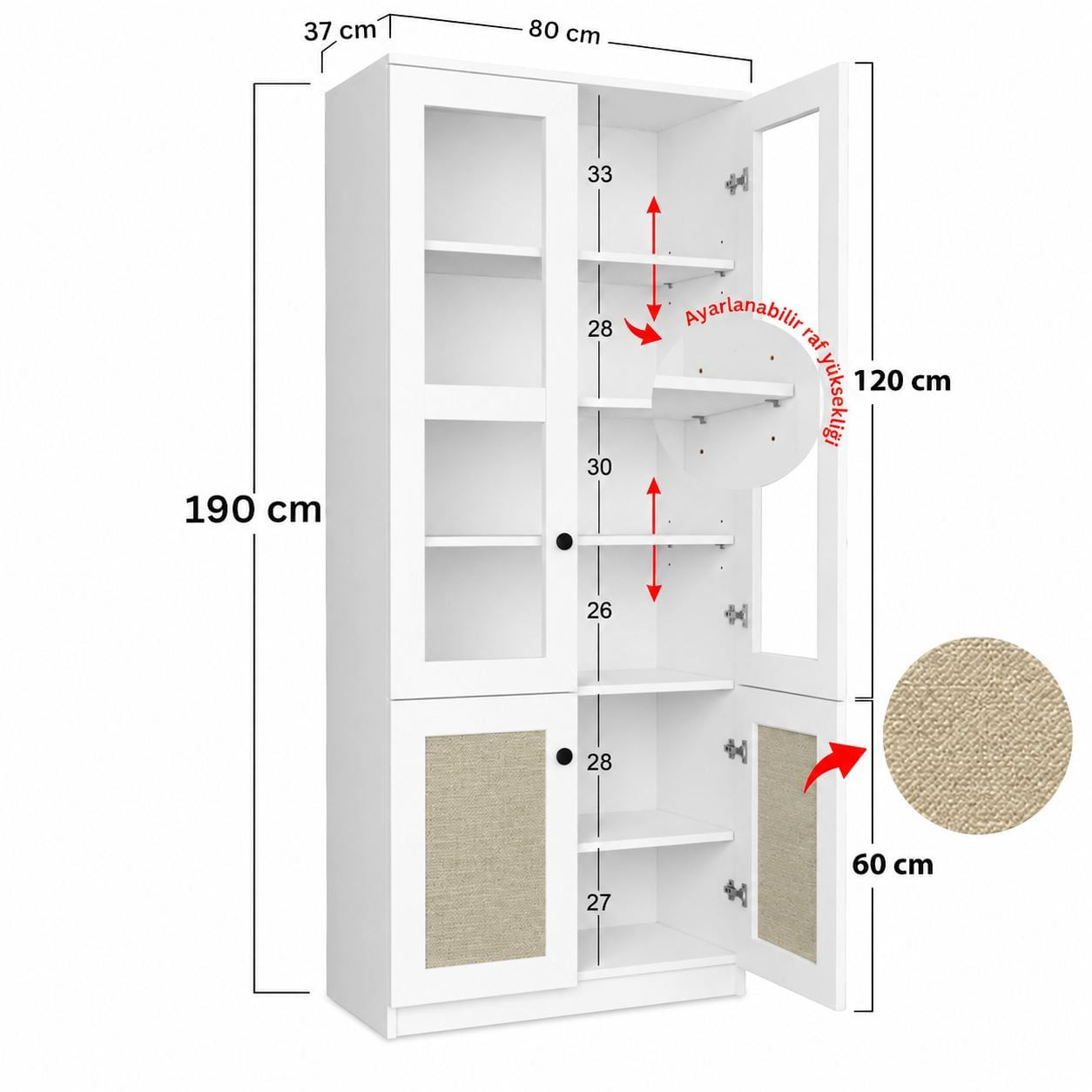 Dulap Lisa 1600-202, 80 x 190 x 37 cm, PAL melaminat, spatiu de depozitare, whte — imaginea 2