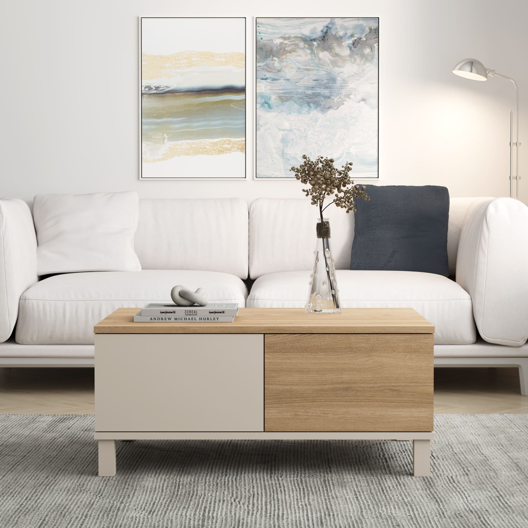 Masa de cafea Mood - MD2-CS, 90 x 40 x 60 cm, sand stejar, PAL melaminat, design compact — imaginea 4