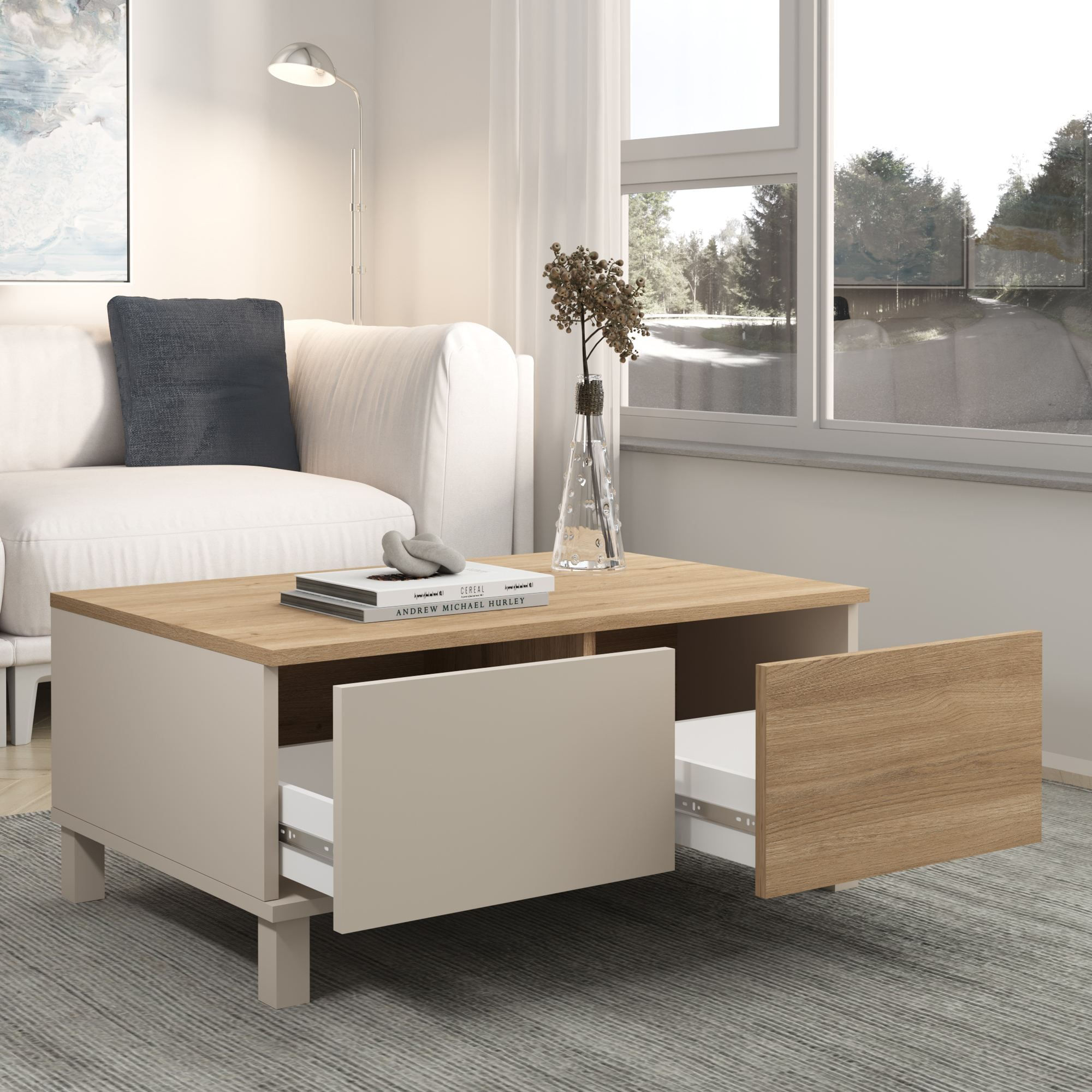 Masa de cafea Mood - MD2-CS, 90 x 40 x 60 cm, sand stejar, PAL melaminat, design compact — imaginea 7