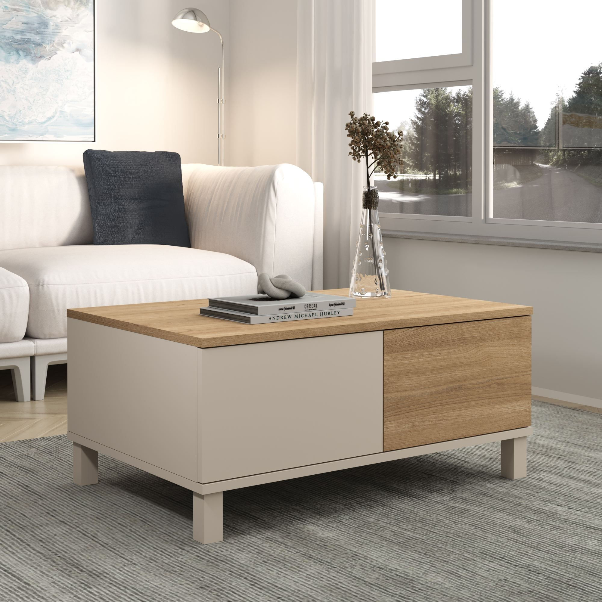 Masa de cafea Mood - MD2-CS, 90 x 40 x 60 cm, sand stejar, PAL melaminat, design compact — imaginea 8