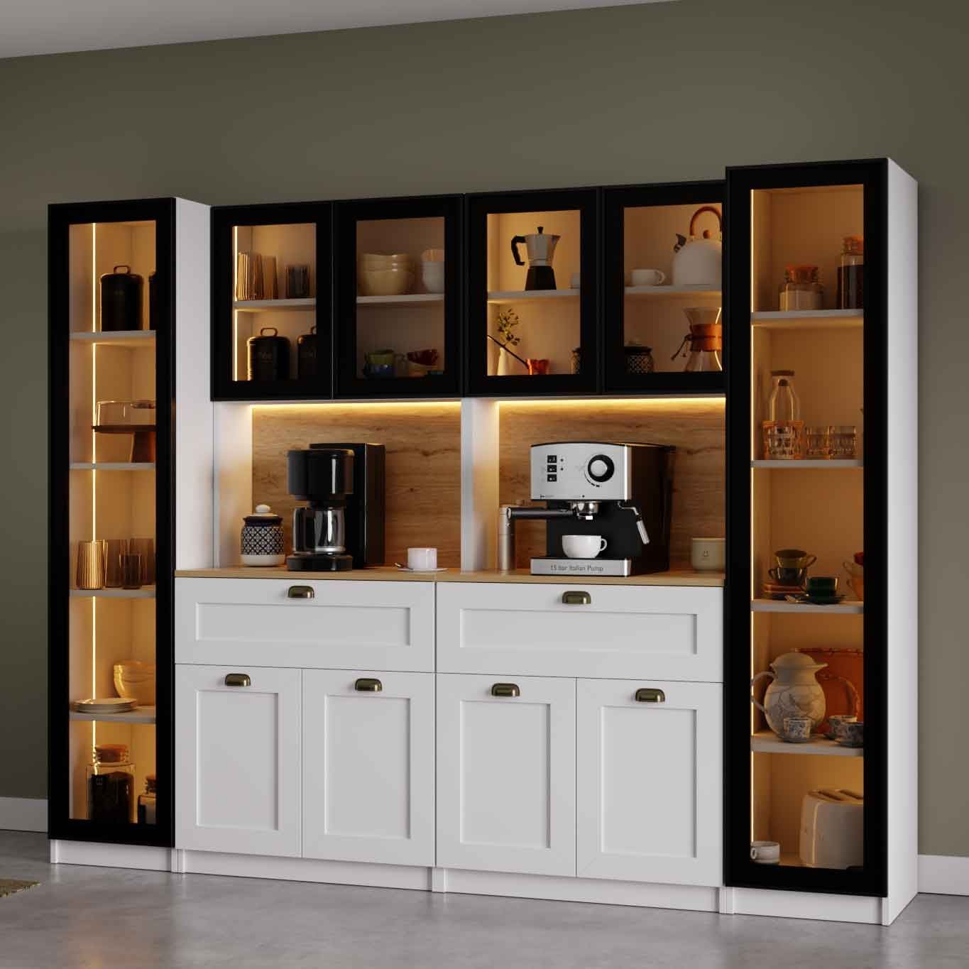 Dulap pentru cafea Nero Quad 1600-224, 240 x 190 x 44 cm, alb, PAL melaminat, spatiu de depozitare, fixare pe perete — imaginea 4