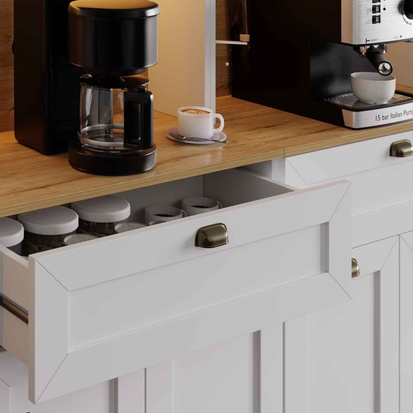 Dulap pentru cafea Nero Quad 1600-224, 240 x 190 x 44 cm, alb, PAL melaminat, spatiu de depozitare, fixare pe perete — imaginea 5