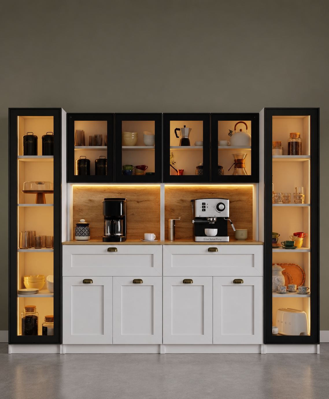 Dulap pentru cafea Nero Quad 1600-224, 240 x 190 x 44 cm, alb, PAL melaminat, spatiu de depozitare, fixare pe perete — imaginea 7