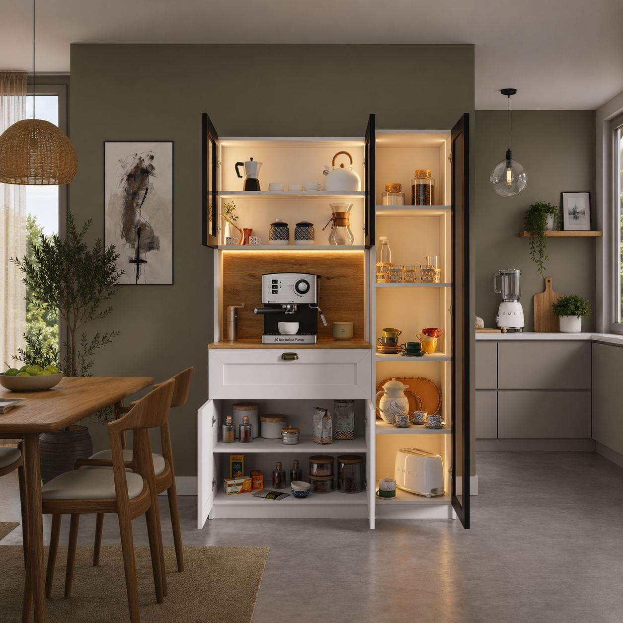Dulap pentru cafea Nero 1600-210, 120 x 191,8 x 44 cm, alb, PAL melaminat, spatiu de depozitare, fixare pe perete — imaginea 2