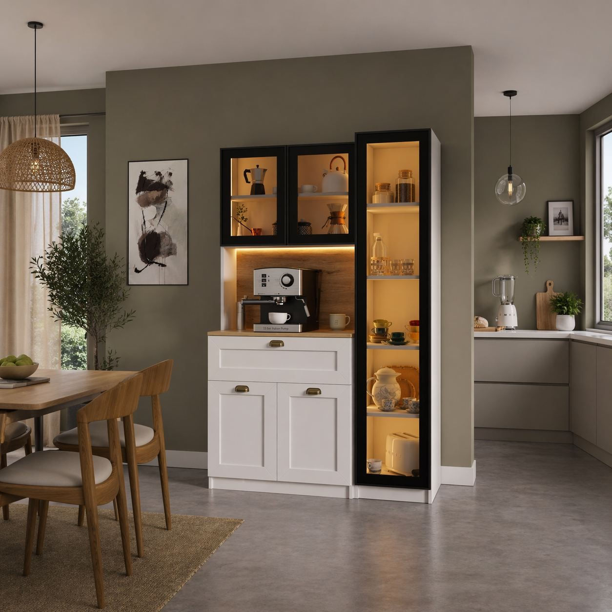Dulap pentru cafea Nero 1600-210, 120 x 191,8 x 44 cm, alb, PAL melaminat, spatiu de depozitare, fixare pe perete — imaginea 3