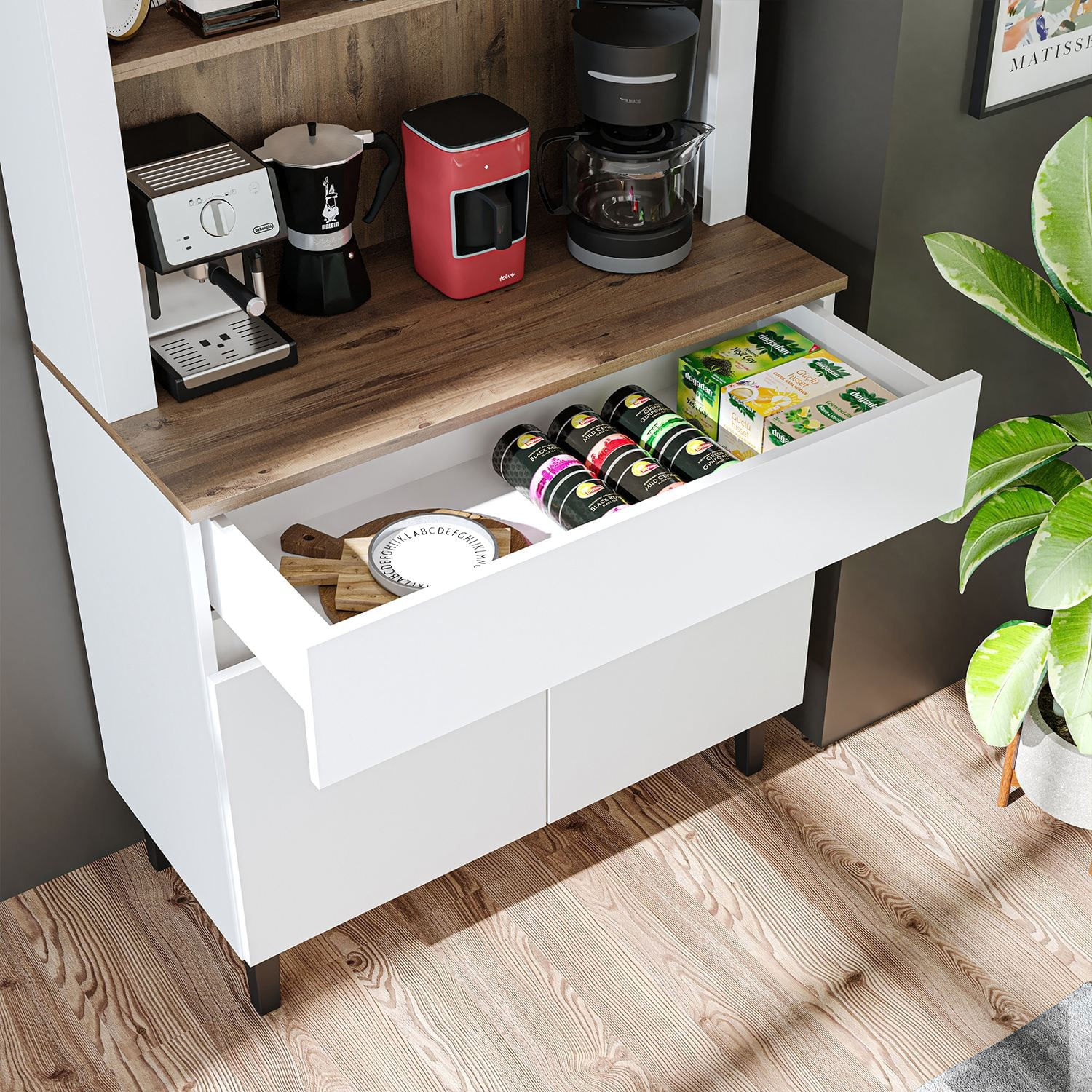 Dulap pentru cafea 2804, 90 x 179 x 42 cm, pin atlantic alb, PAL melaminat, spatiu de depozitare, fixare pe perete — imaginea 5