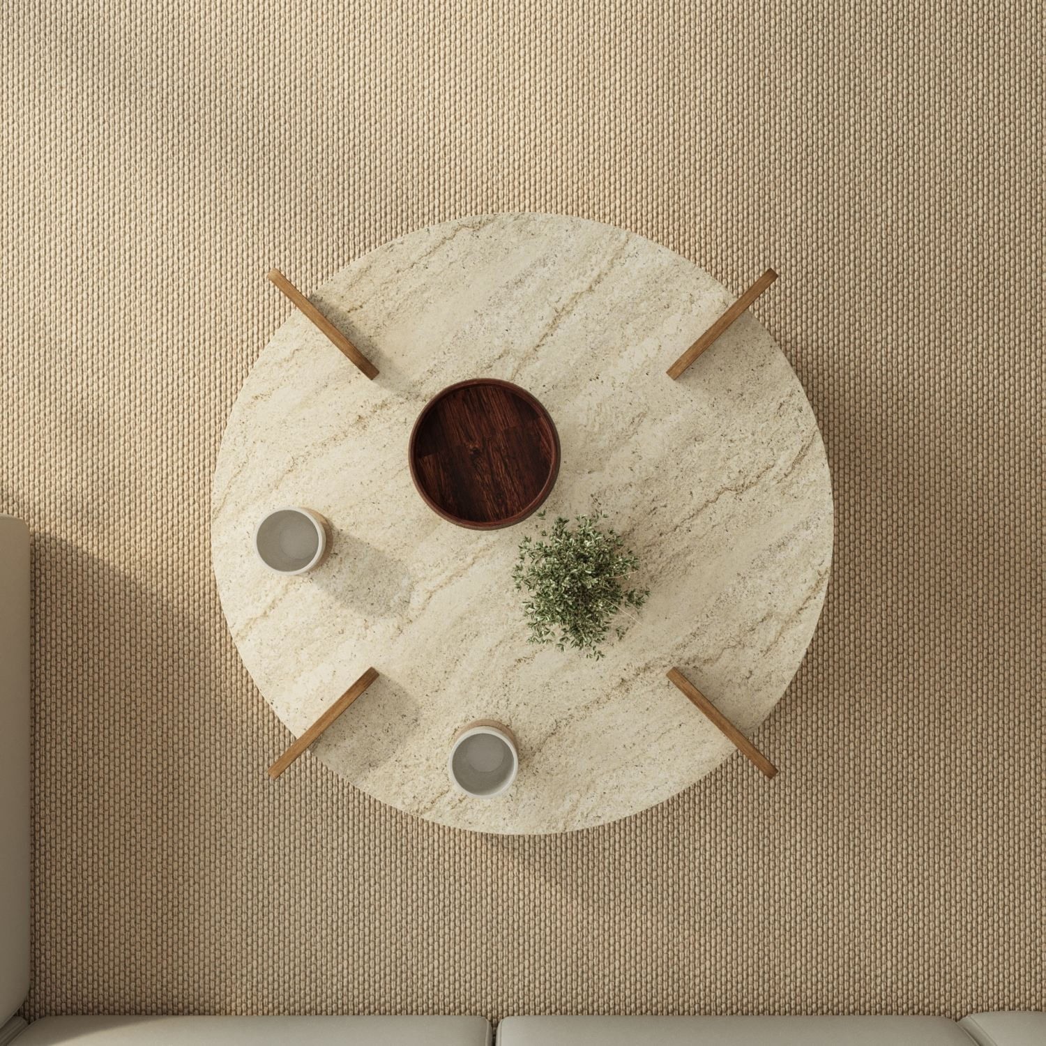 Masa de cafea Avoure, 90 x 35 x 90 cm, travertin nuc, PAL melaminat, design compact — imaginea 5