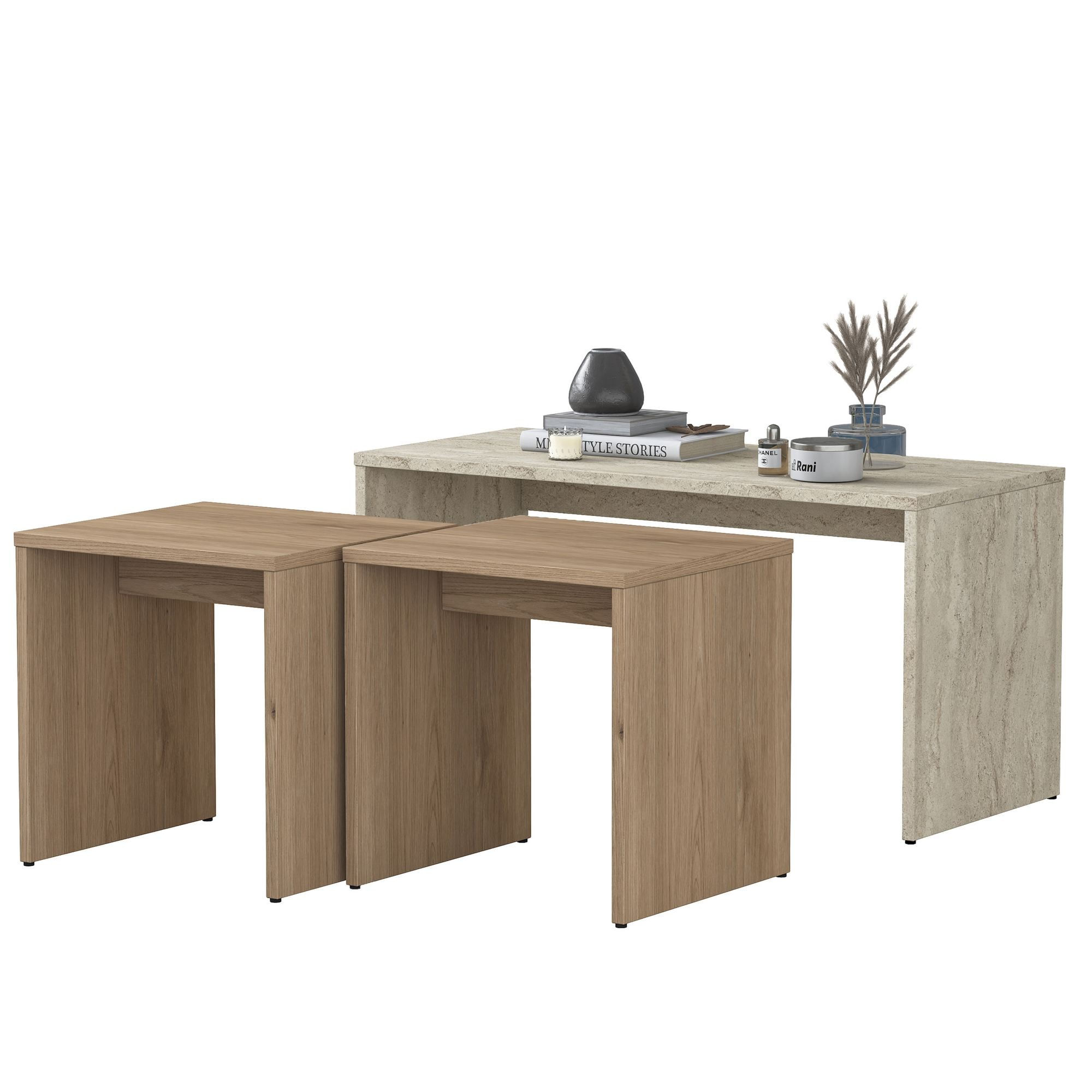 Masa de cafea AB114, 90 x 44,8 x 40 cm, travertin, PAL, design compact — imaginea 2
