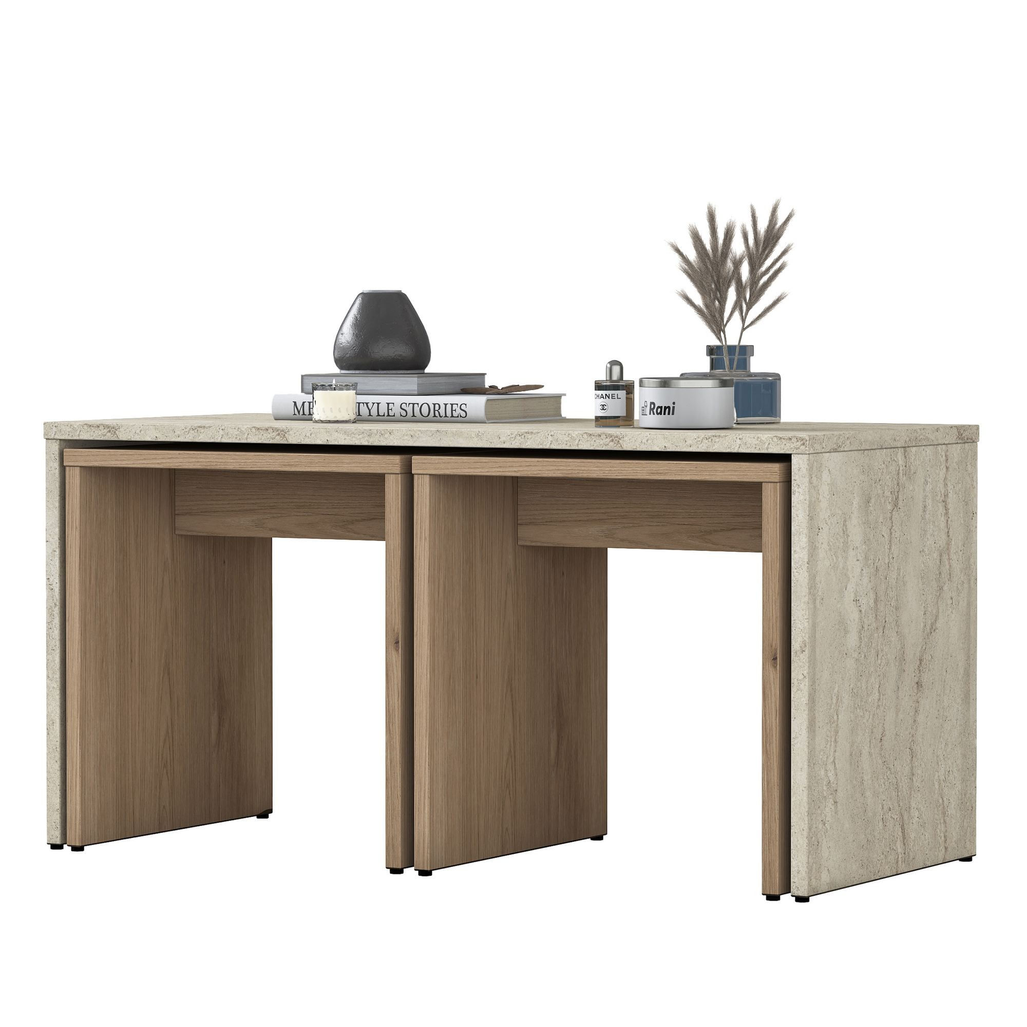 Masa de cafea AB114, 90 x 44,8 x 40 cm, travertin, PAL, design compact — imaginea 3