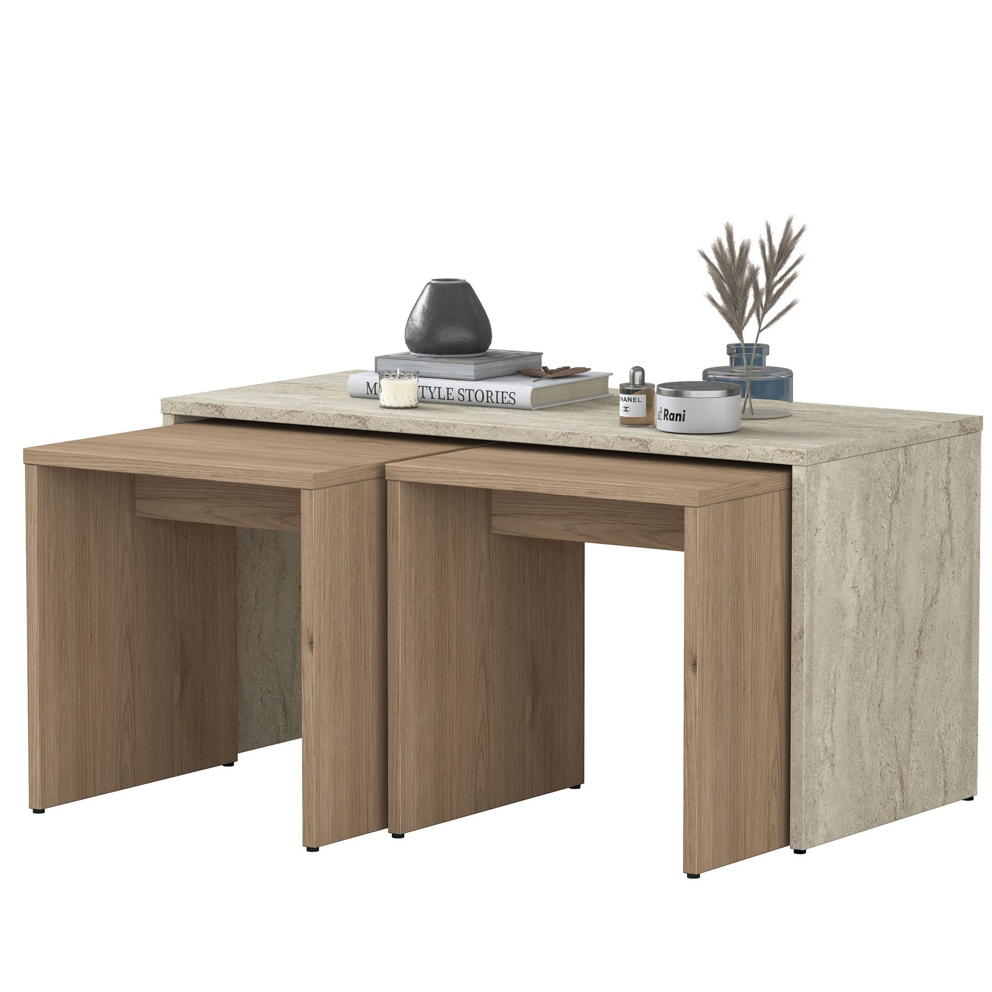 Masa de cafea AB114, 90 x 44,8 x 40 cm, travertin, PAL, design compact — imaginea 4
